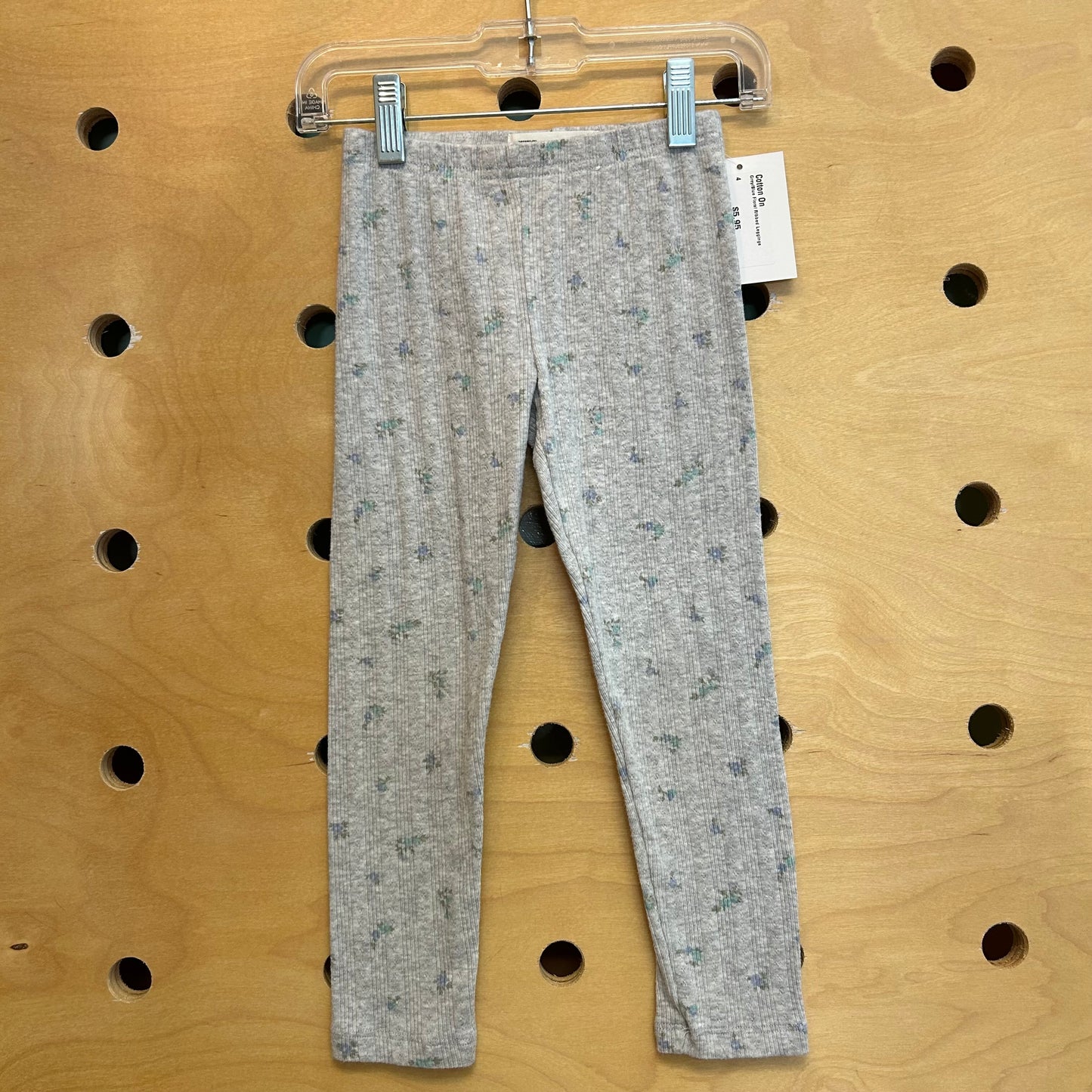 Grey/Blue Floral Ribbed Leggings