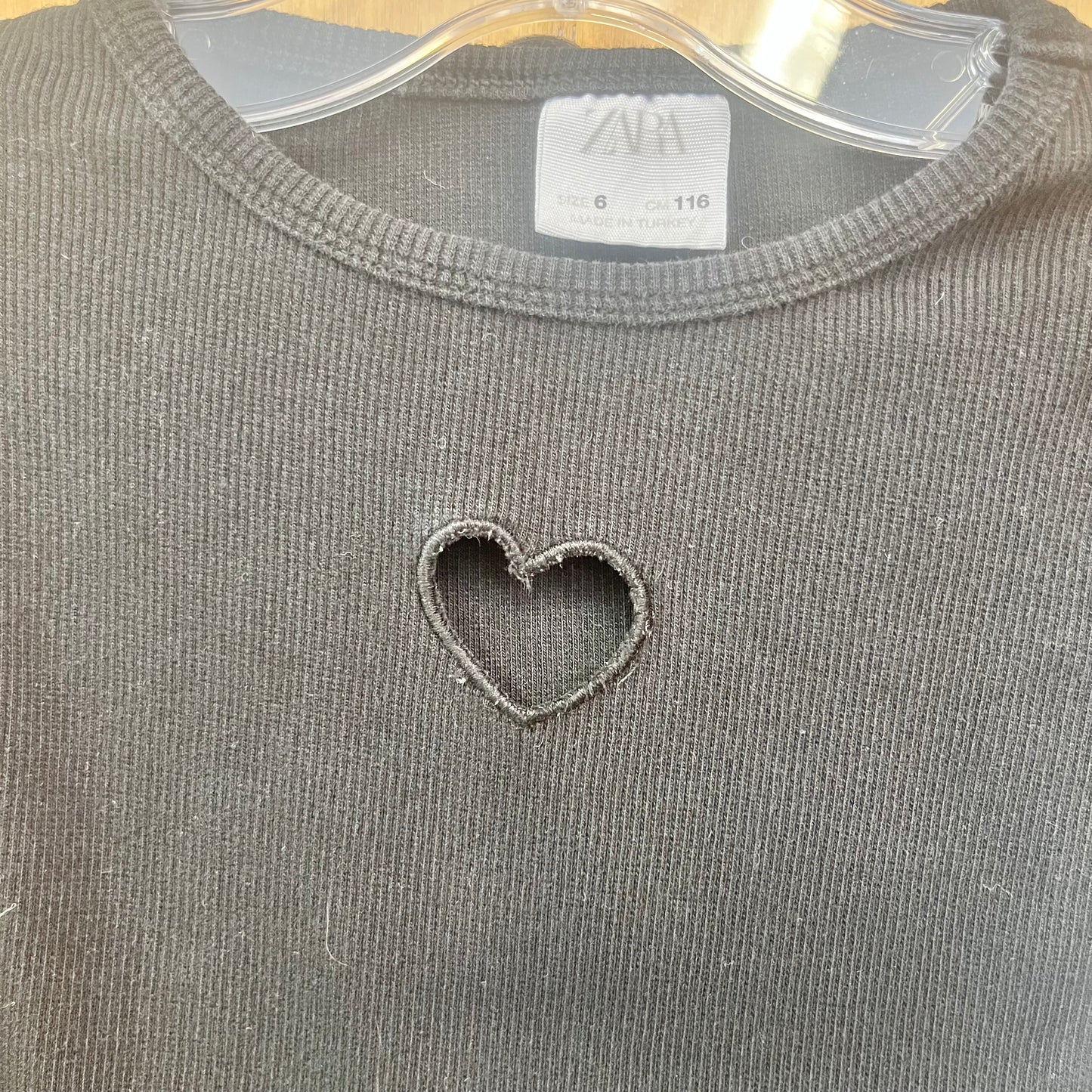 Black Ribbed Heart Cutout LS
