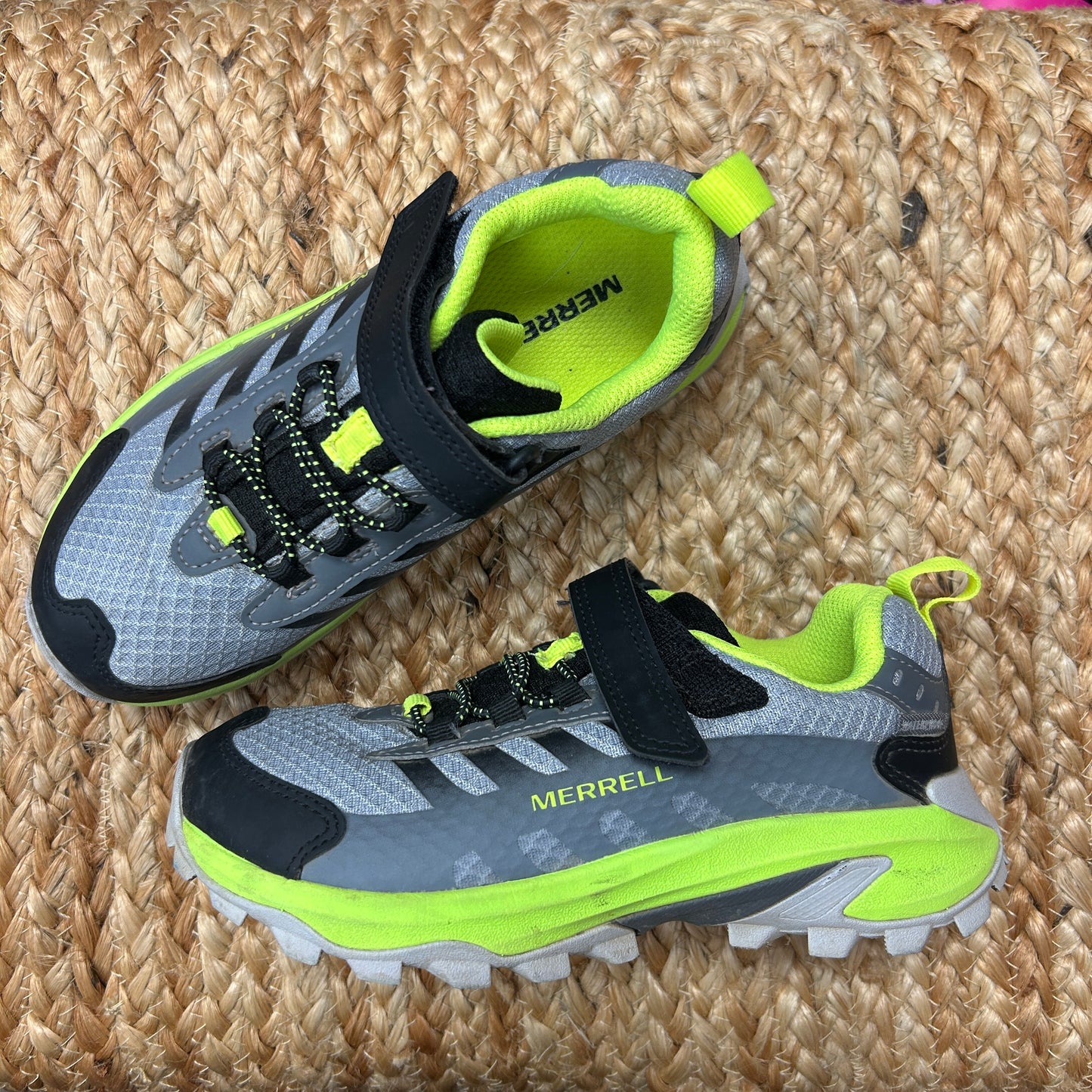 Gray & Neon Velcro Running Shoes