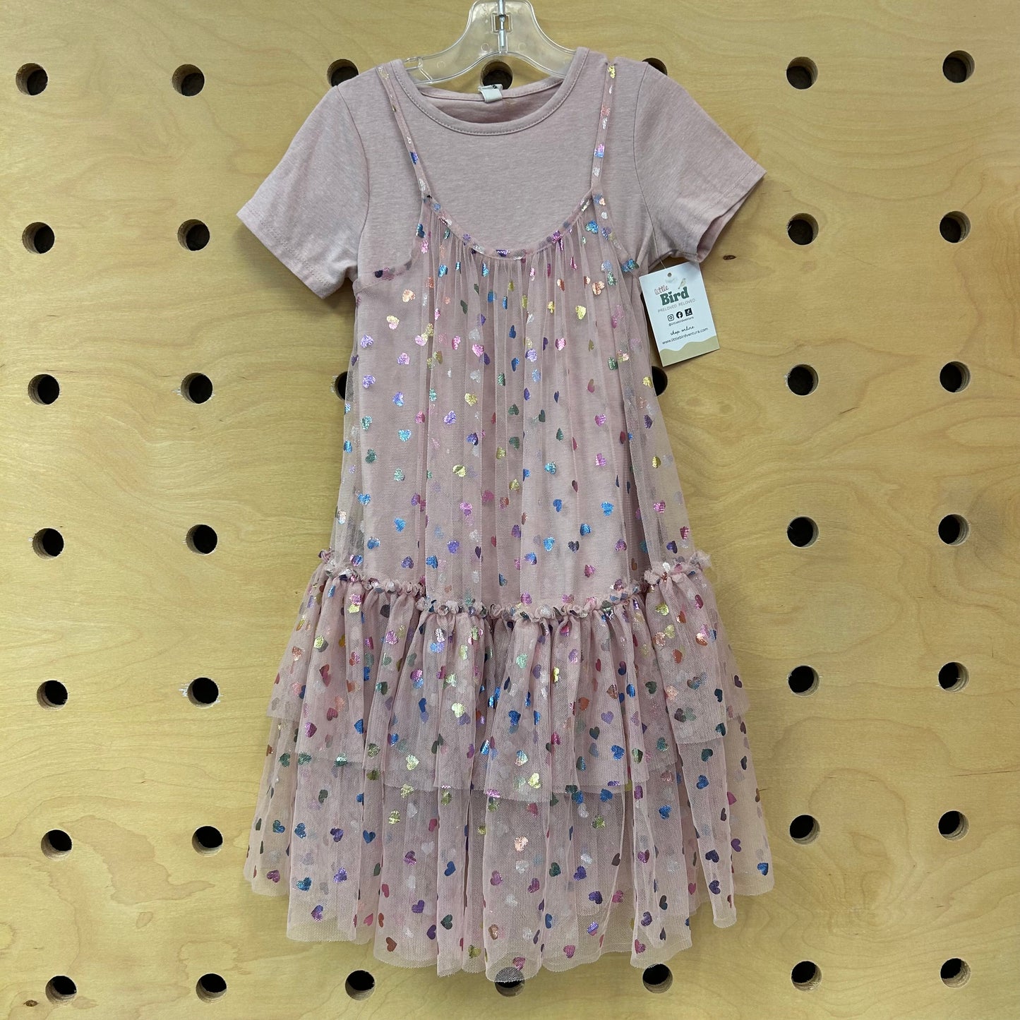 Pink Metallic Hearts Tulle Dress