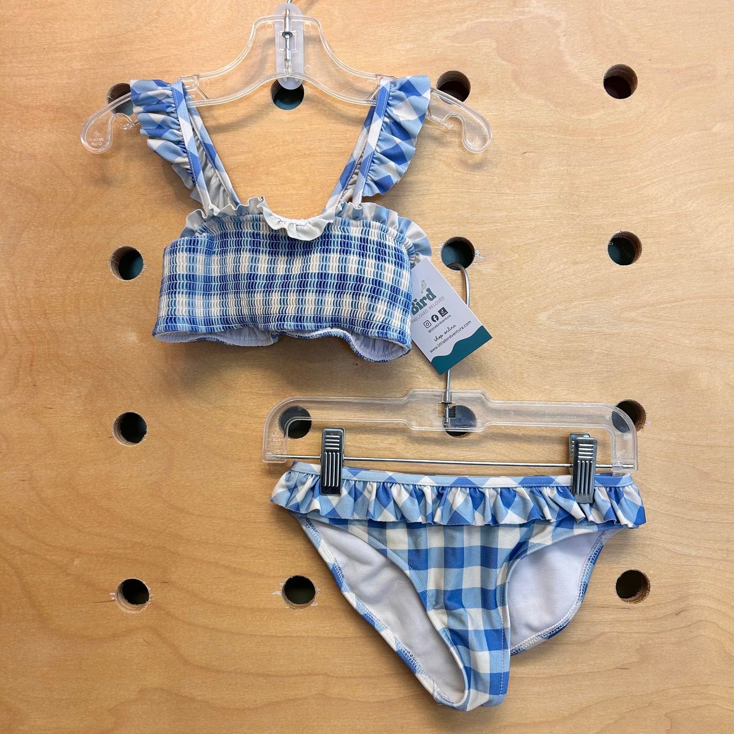 Blue/White Smocked Plaid Swimsuit