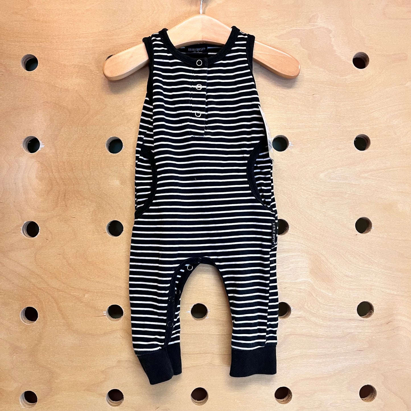 Black/White Striped Snap Romper