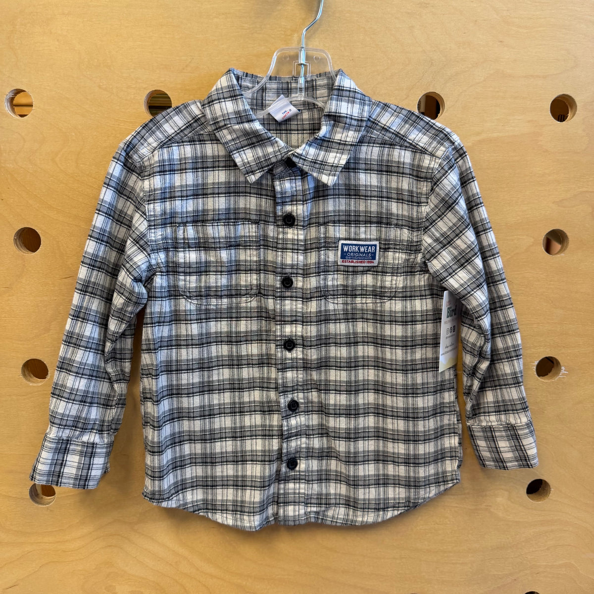 Grey/White Plaid Workwear Button Up