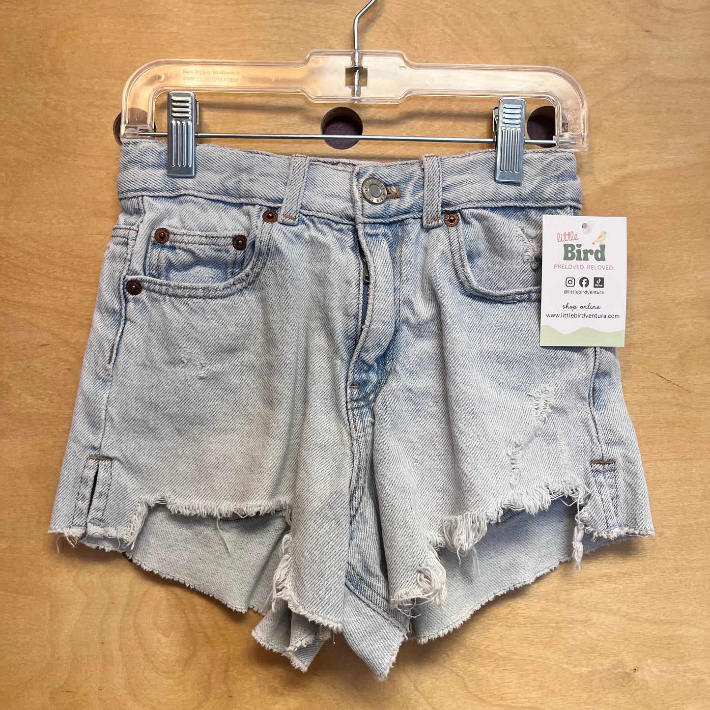 Light Wash Raw Hem Denim Shorts