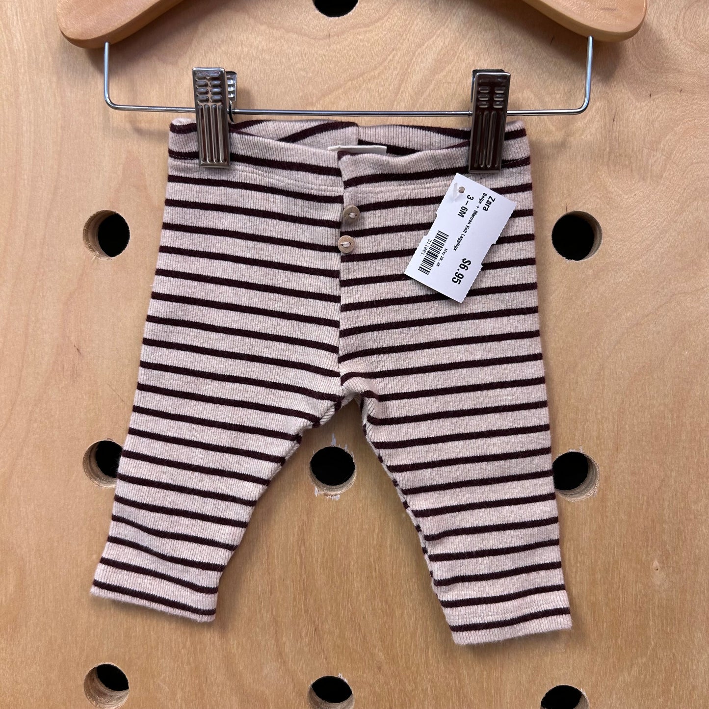Beige + Maroon Knit Leggings