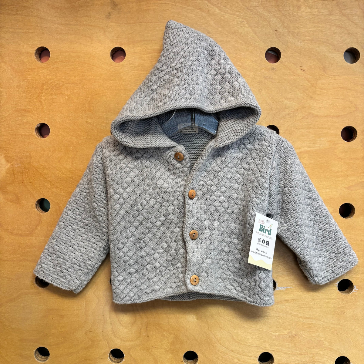 Grey Knit Hooded Button Jacket