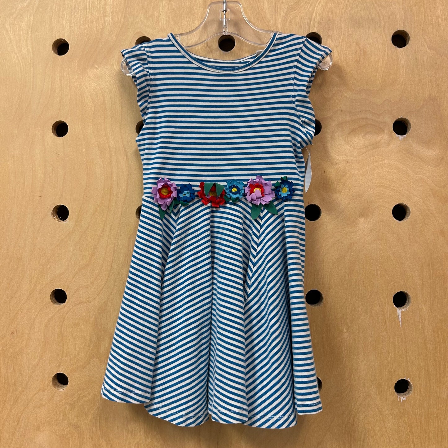 Blue Striped Flower Waist Dress
