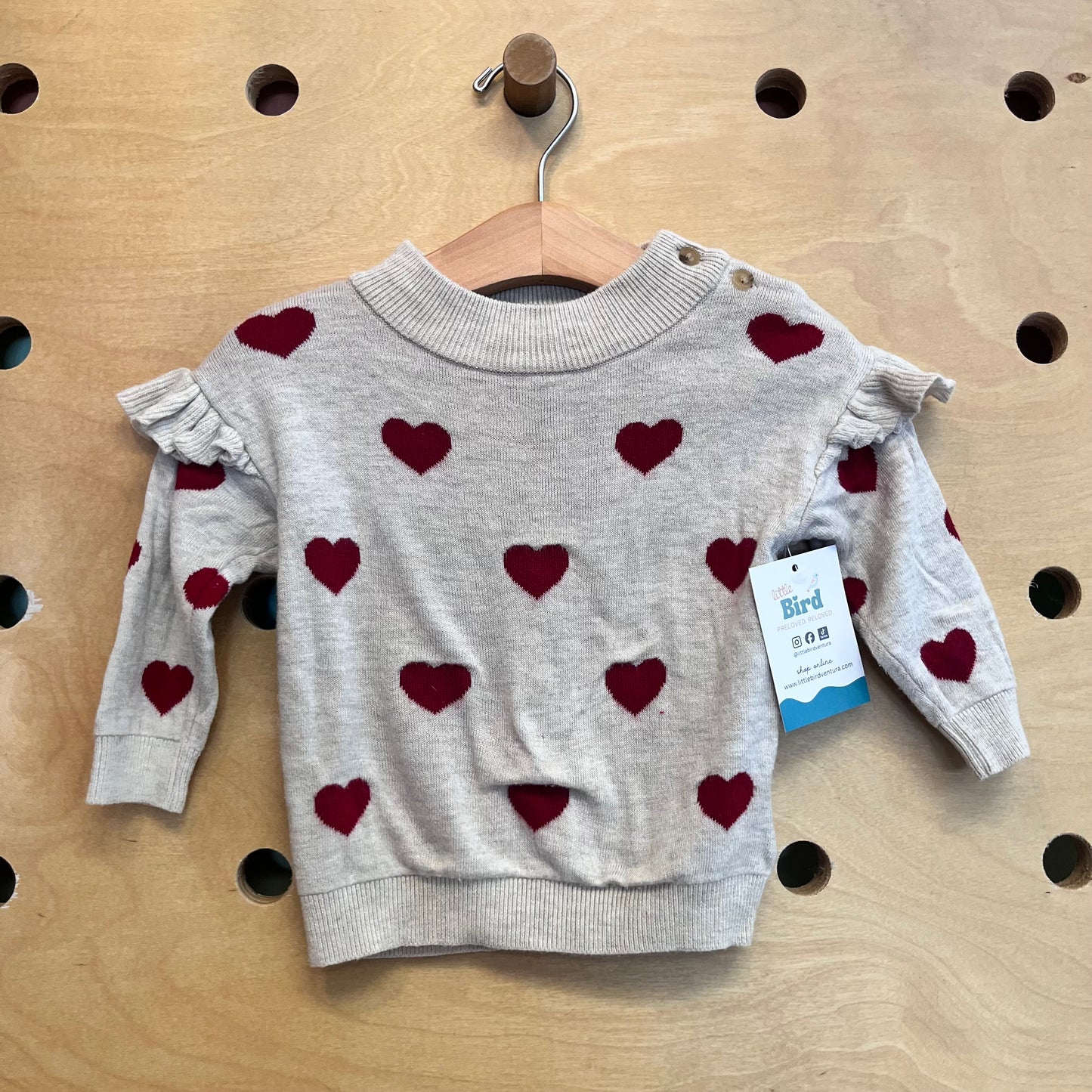Beige/Red Hearts Sweater
