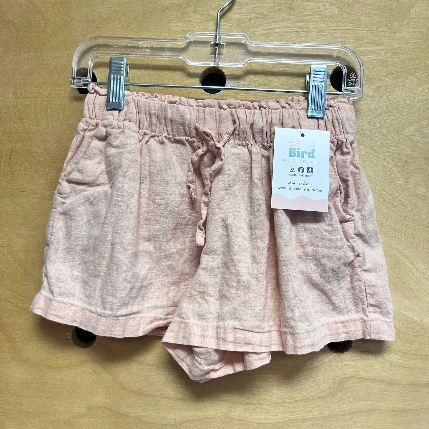 Pink Linen Blend Drawstring Shorts