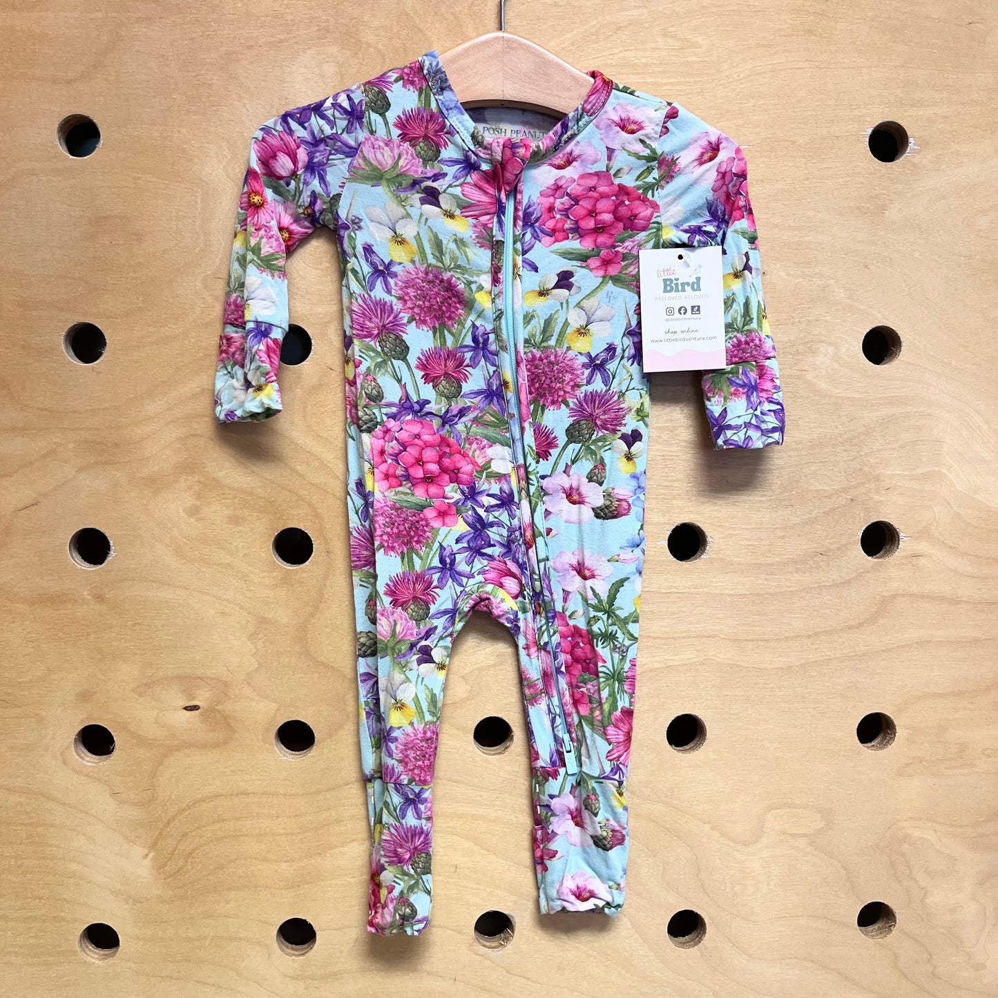 Aqua/Pink Bamboo Floral Zippy