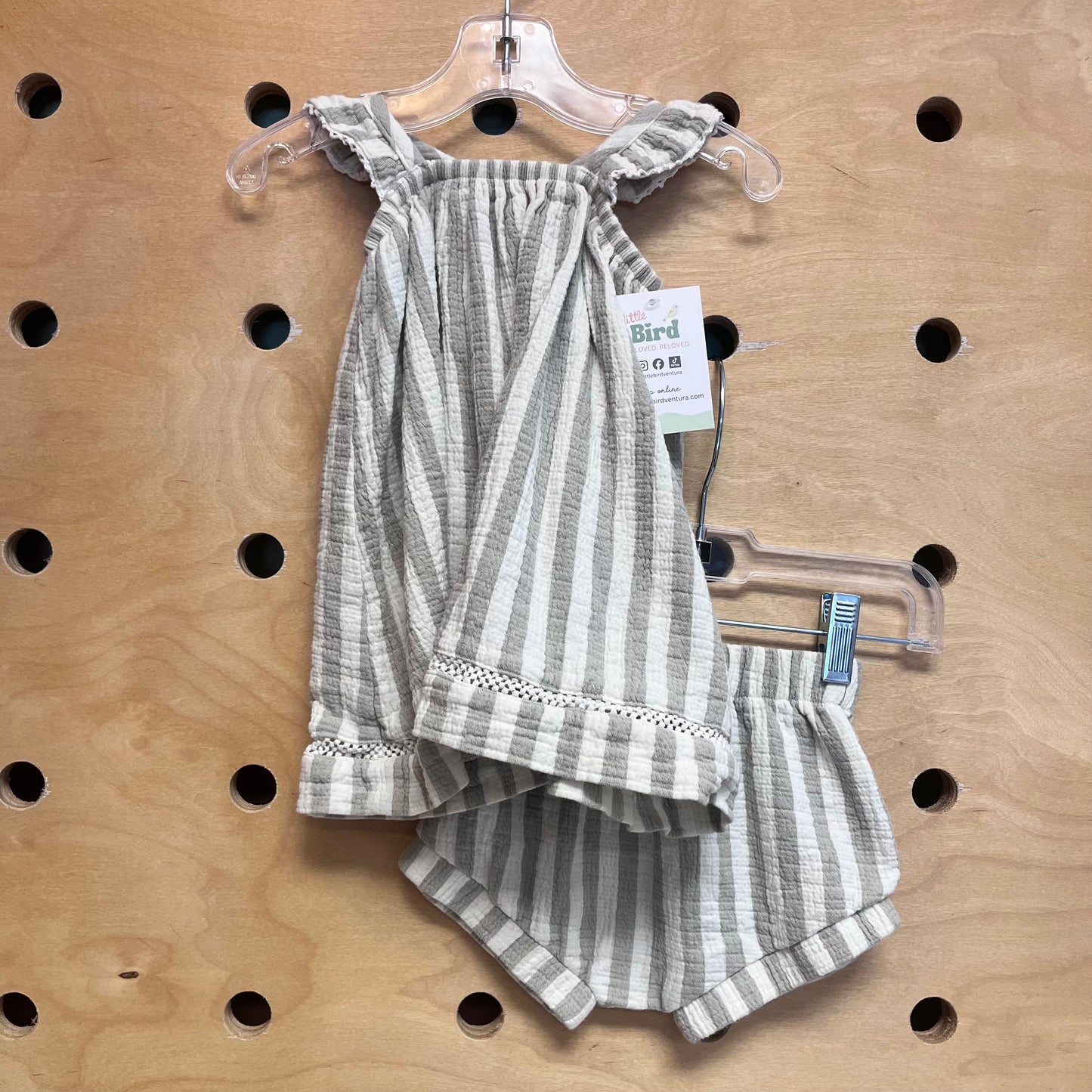 Organic White/Green Stripe Dress/Bloomers