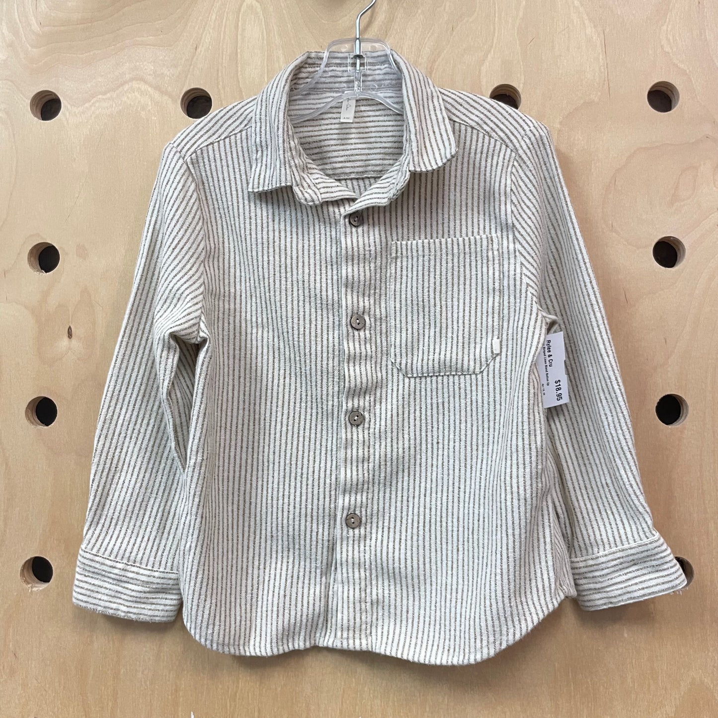 Tan Striped Linen Blend Button Up