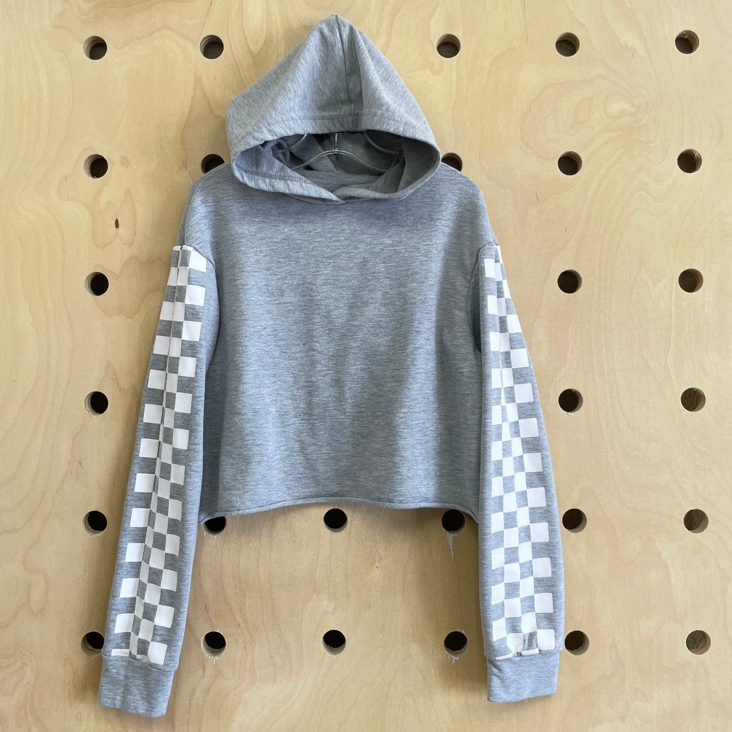 Grey Checkered Sleeve Hoodie