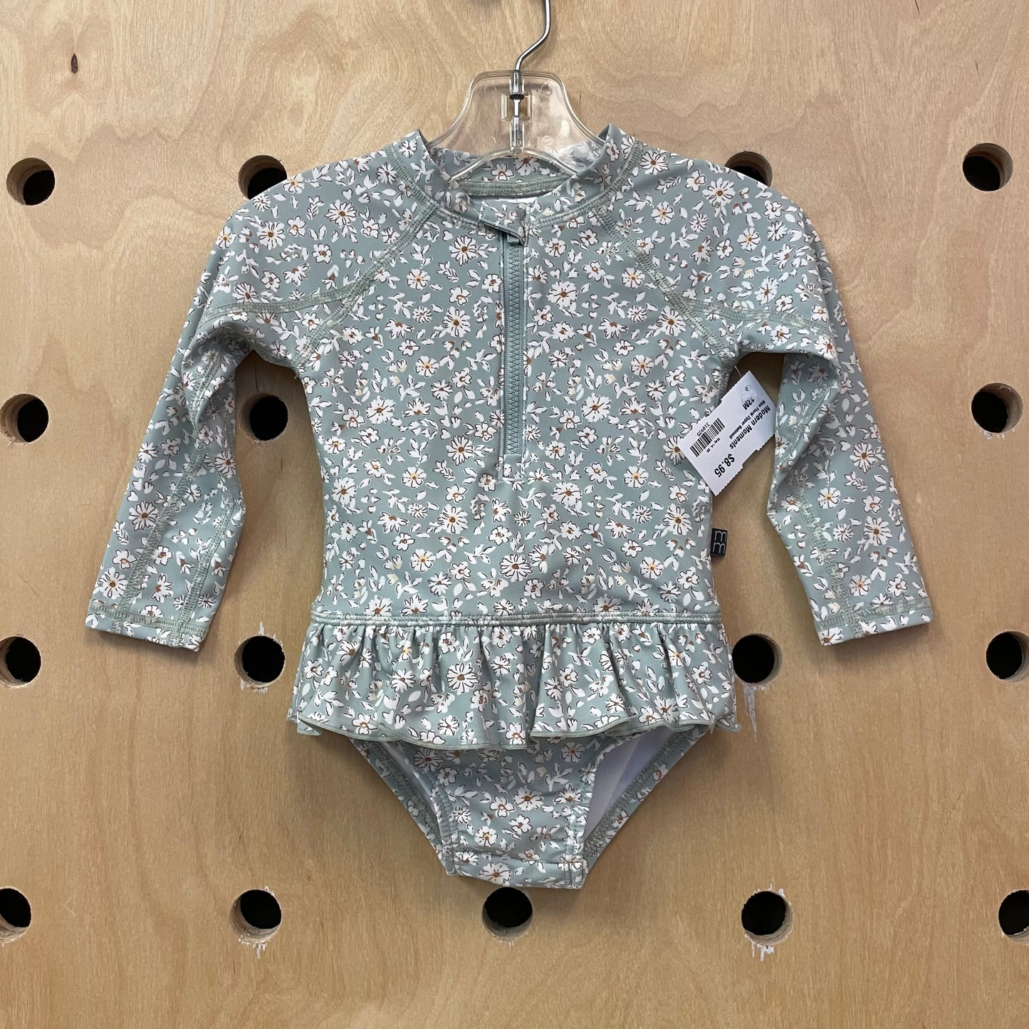 Blue Floral Zipper Swimsuit