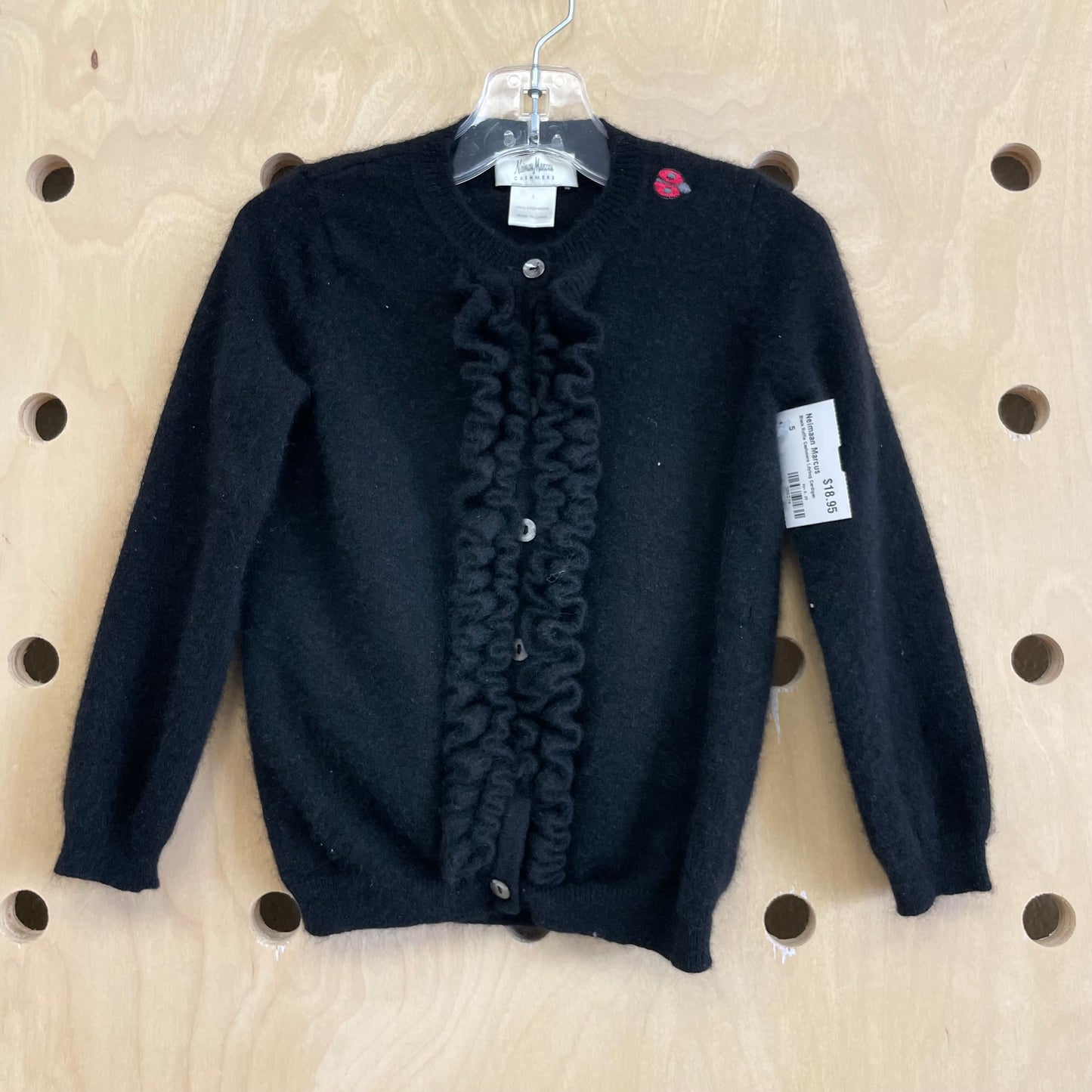Black Ruffle Cashmere Ladybug Cardigan