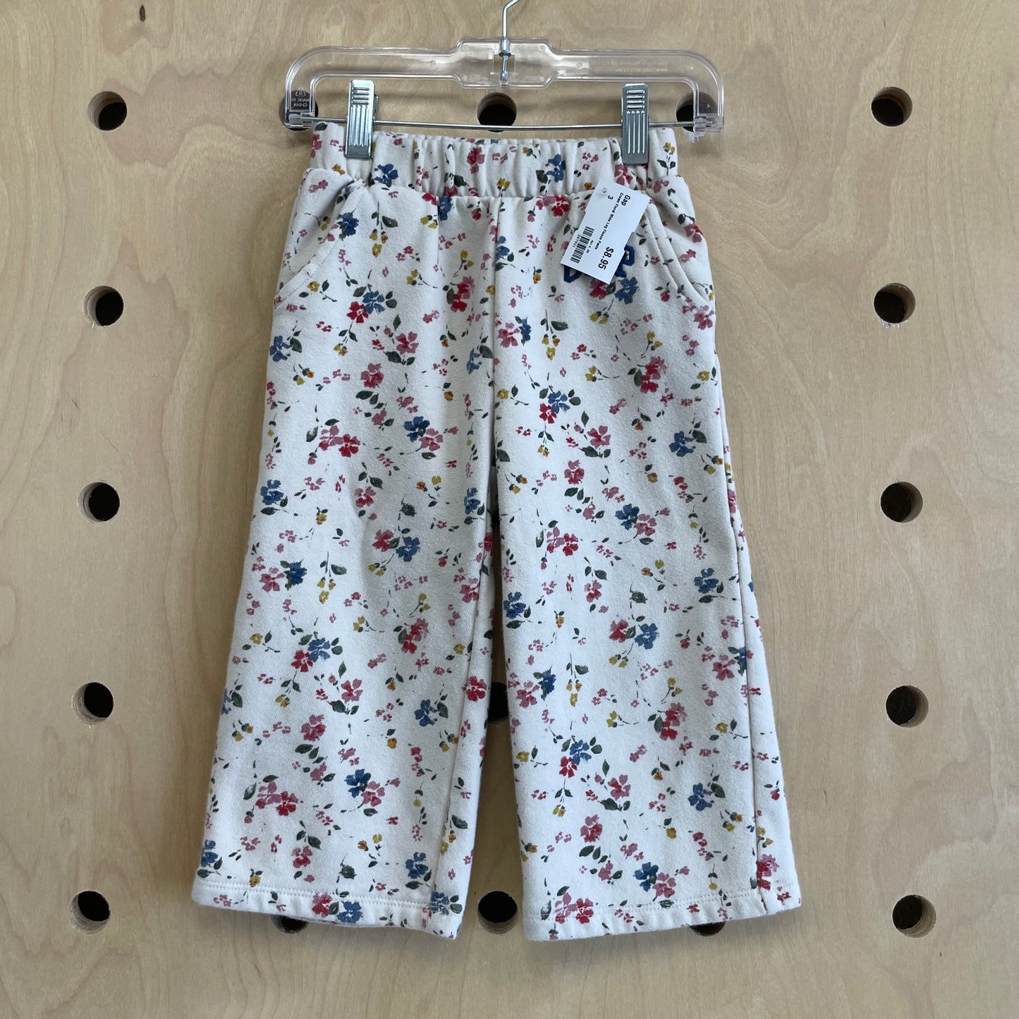 Cream Floral Wide Leg Fleece Pants
