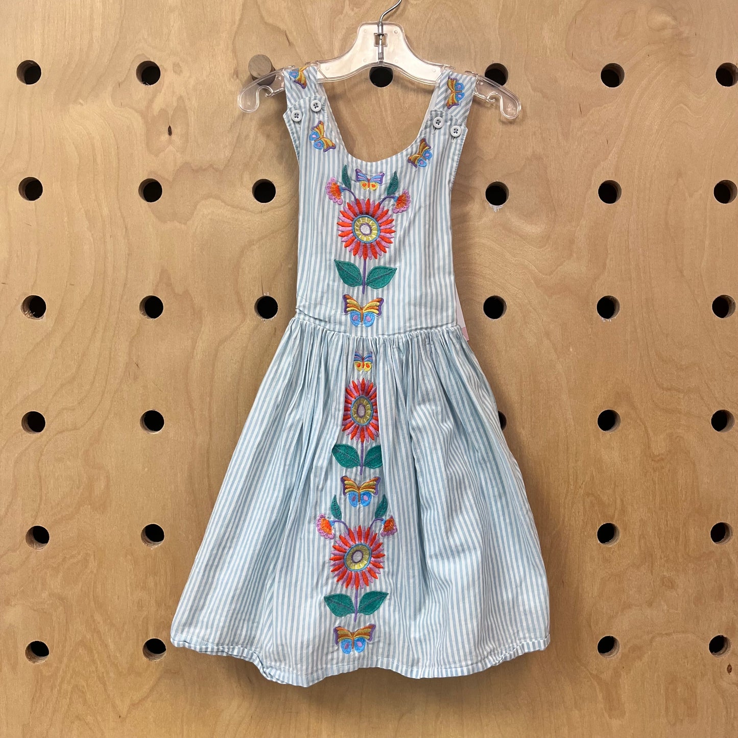 Embroidered Floral Striped Dress
