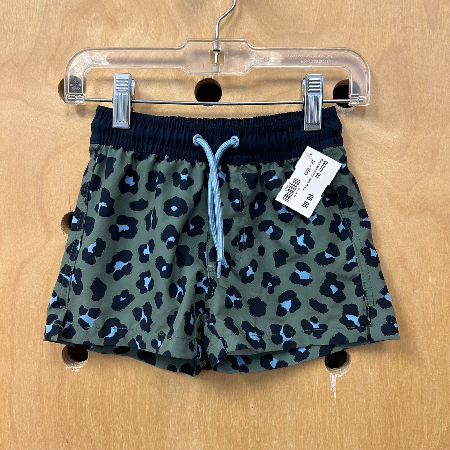 Green Animal Print Swim Shorts