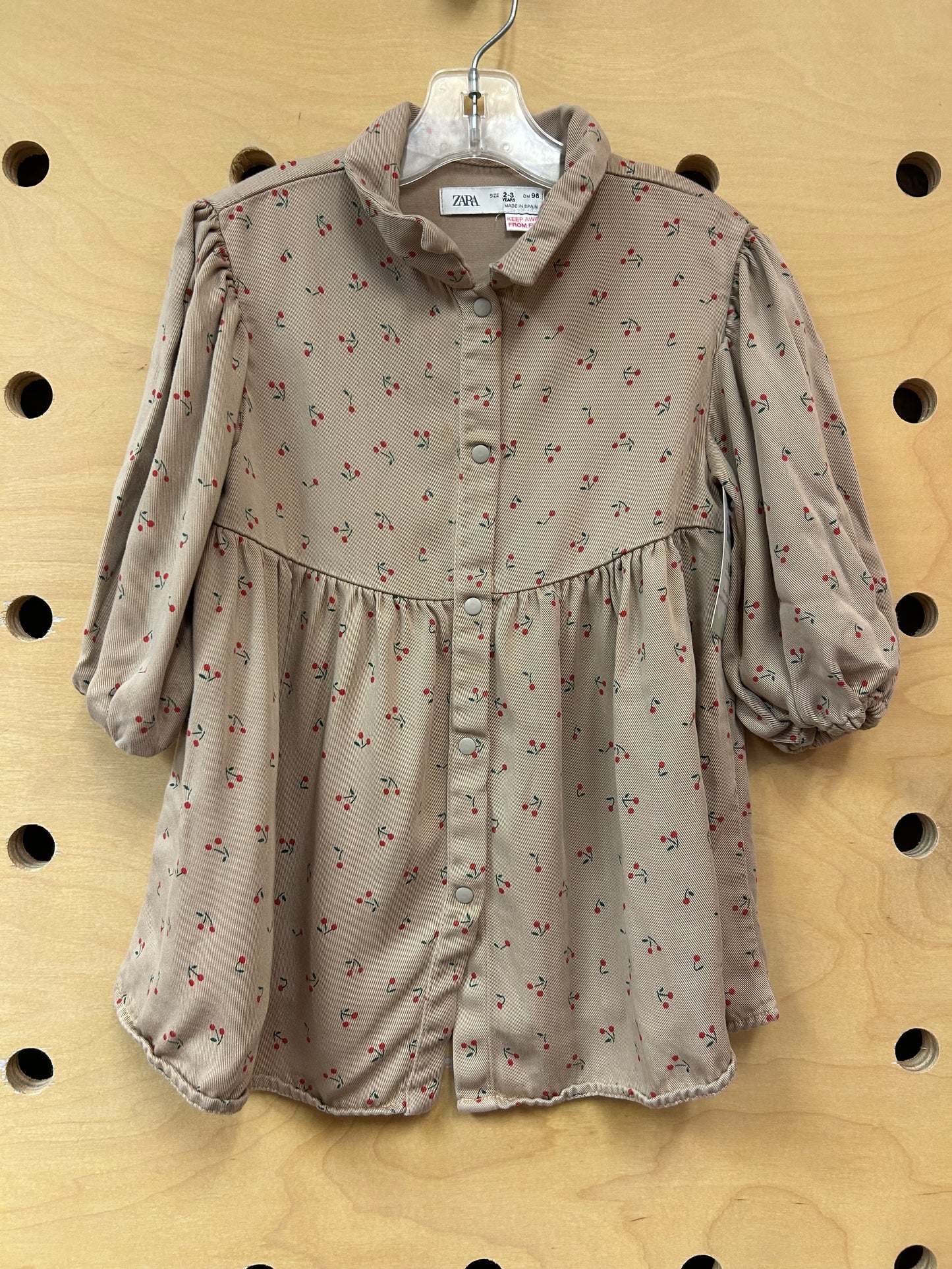 Beige Cherries Snap Dress