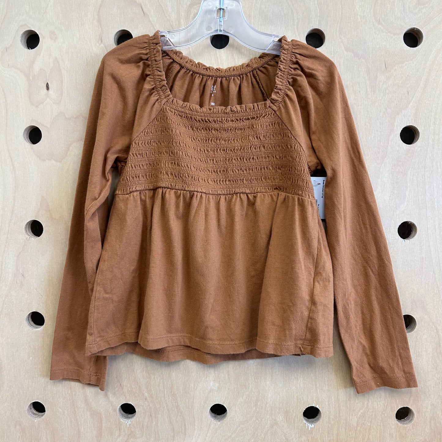 Brown Smocked LS Top