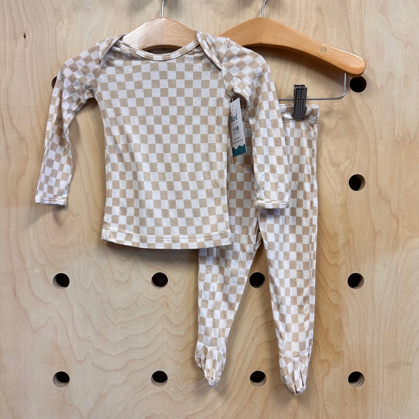 Beige Checkered Bamboo Footie Set