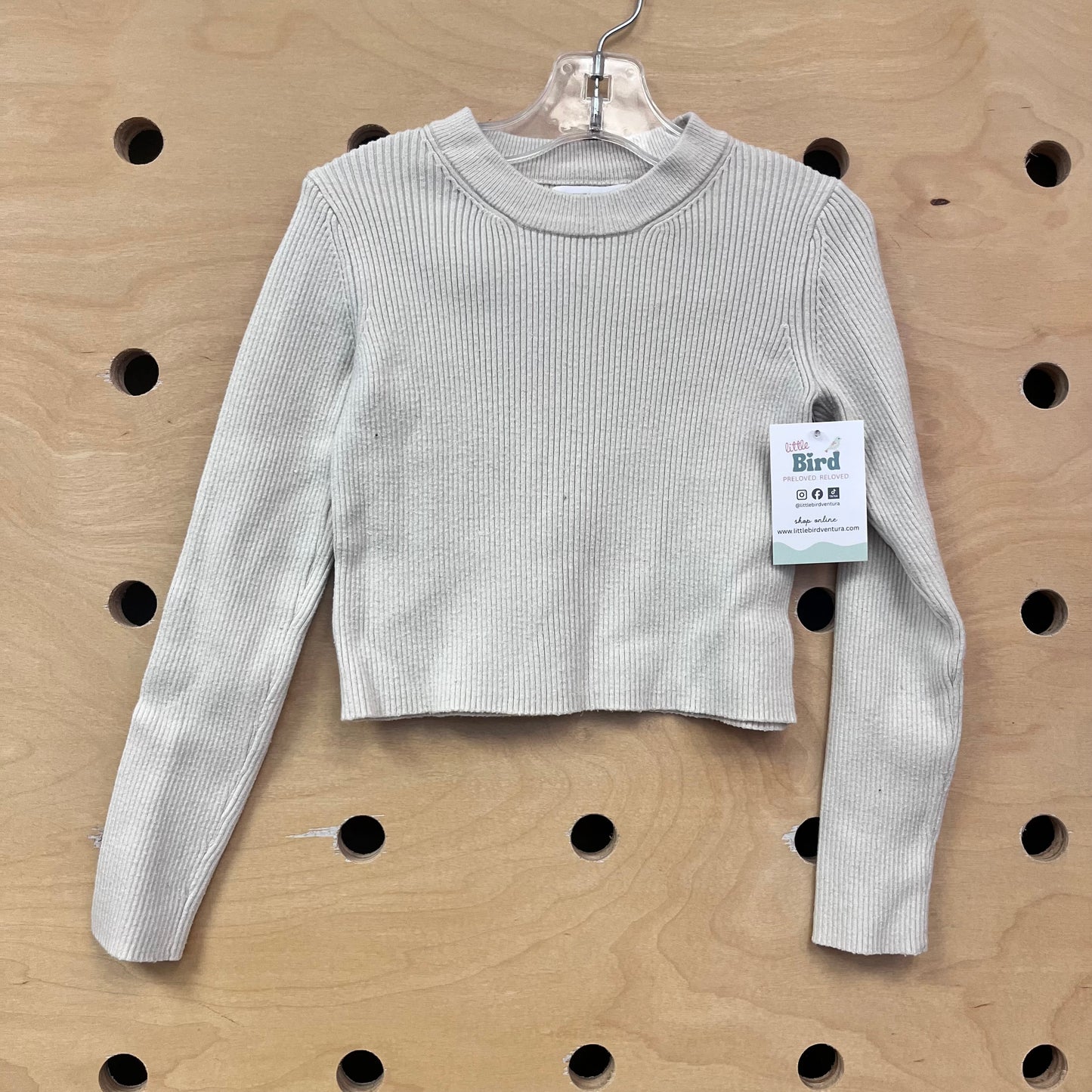 White Ribbed Cropped LS