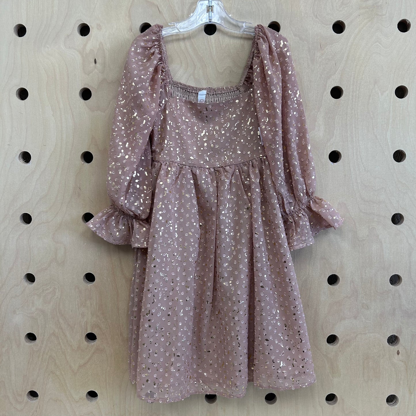 Tan & Gold Specks Chiffon Dress