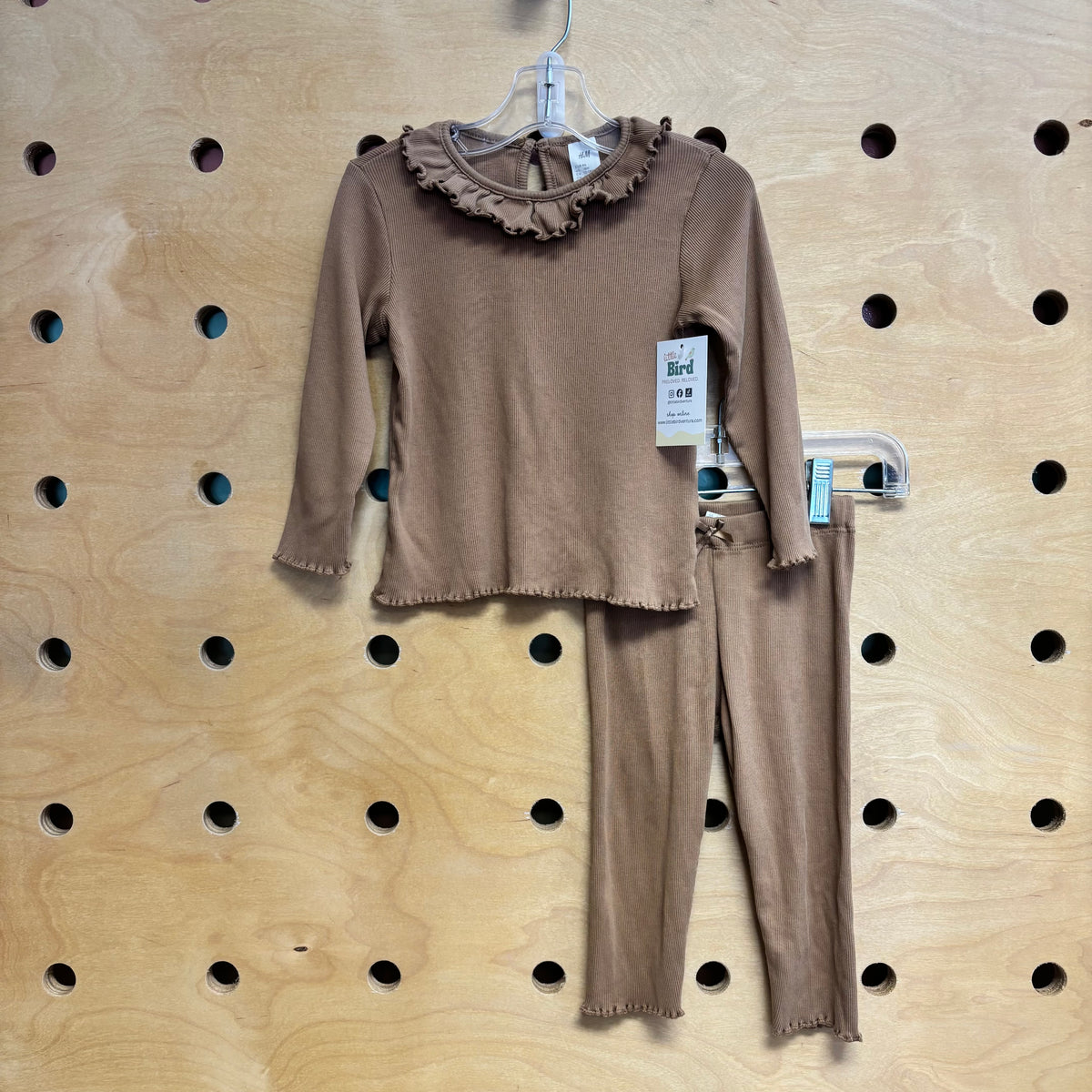 Brown Ribbed Ruffle Collar Outfit