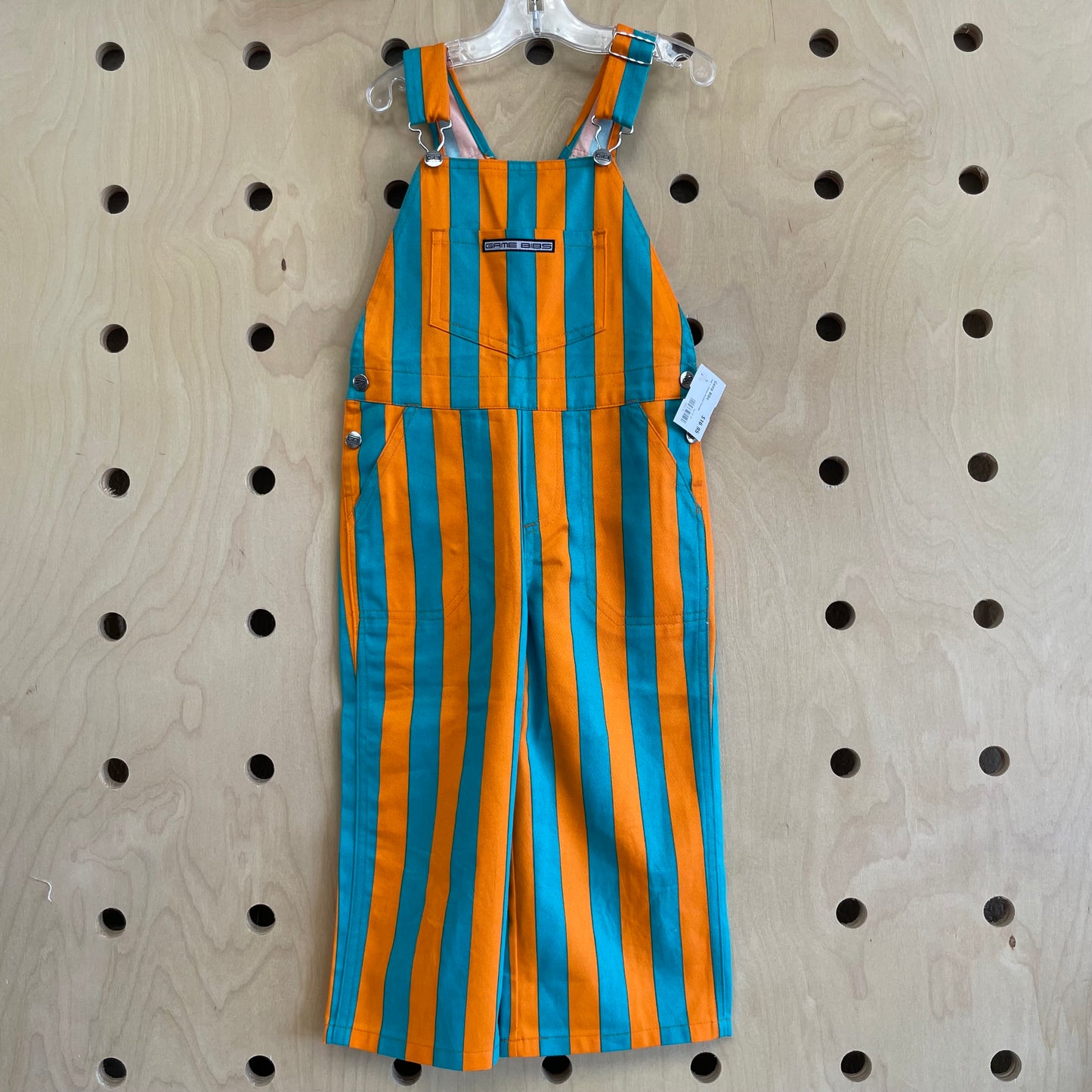 Teal + Orange Striped Overalls