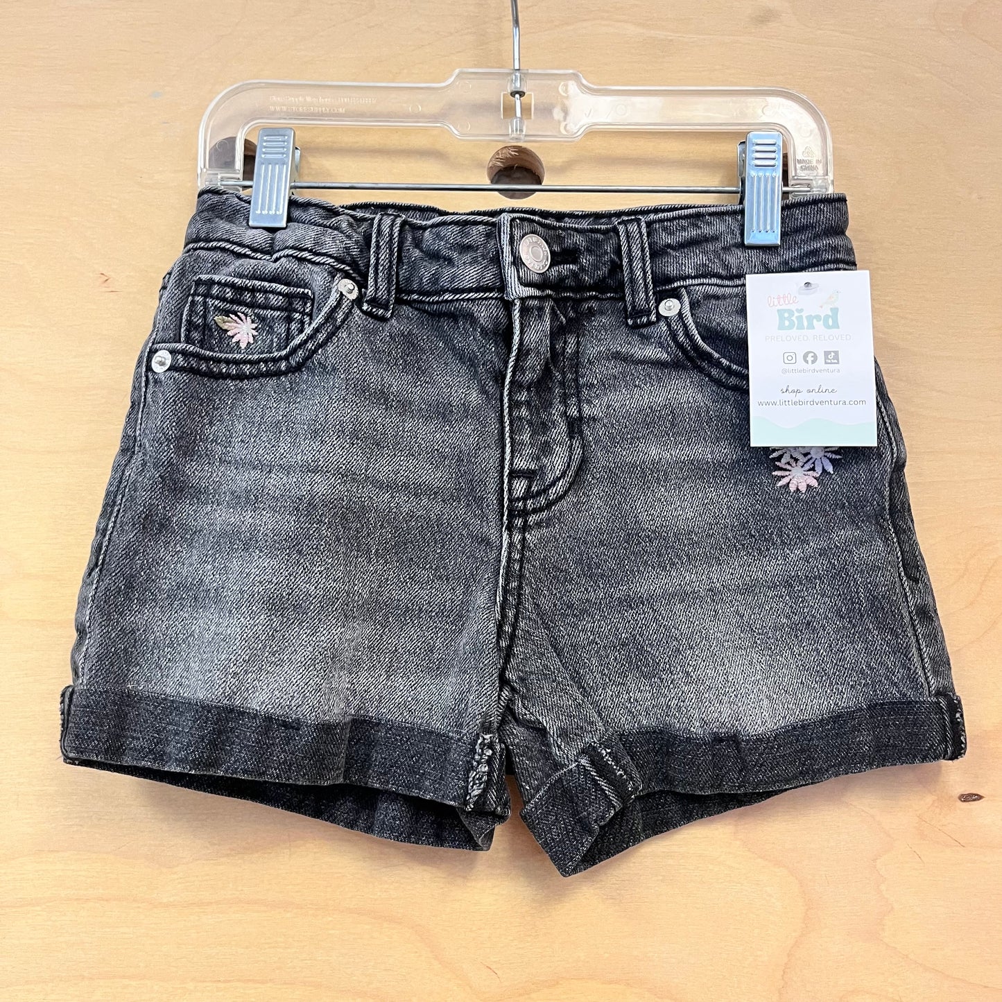 Grey Embroidered Cuffed Denim Shorts