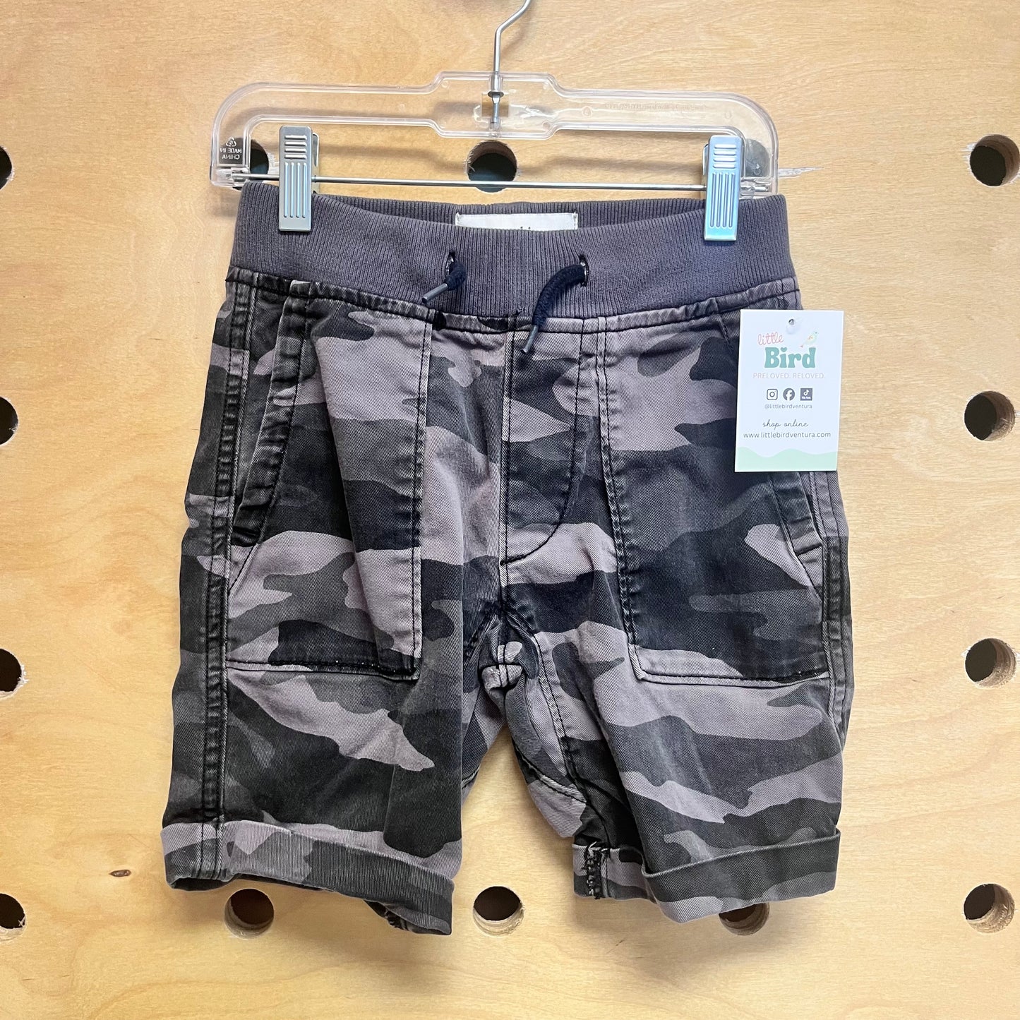 Grey Camo Drawstring Shorts