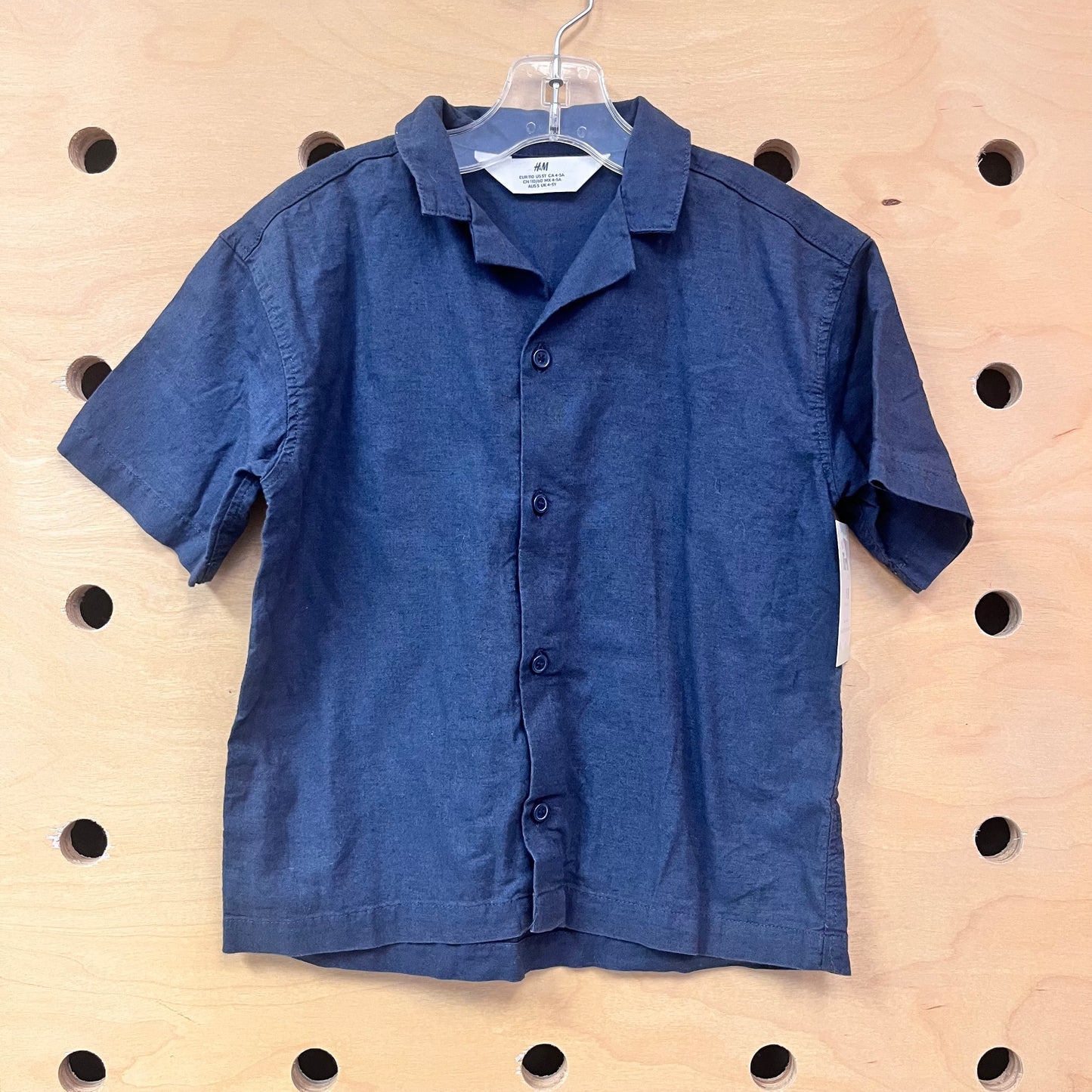 Navy Linen Blend Button Up