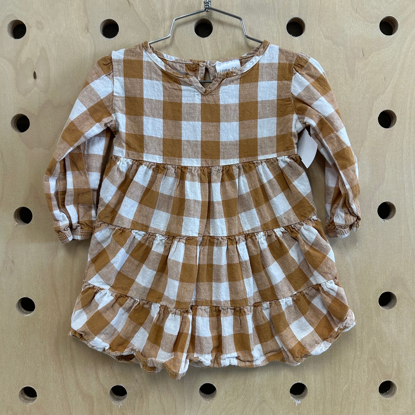 Brown Plaid Linen Blend Dress