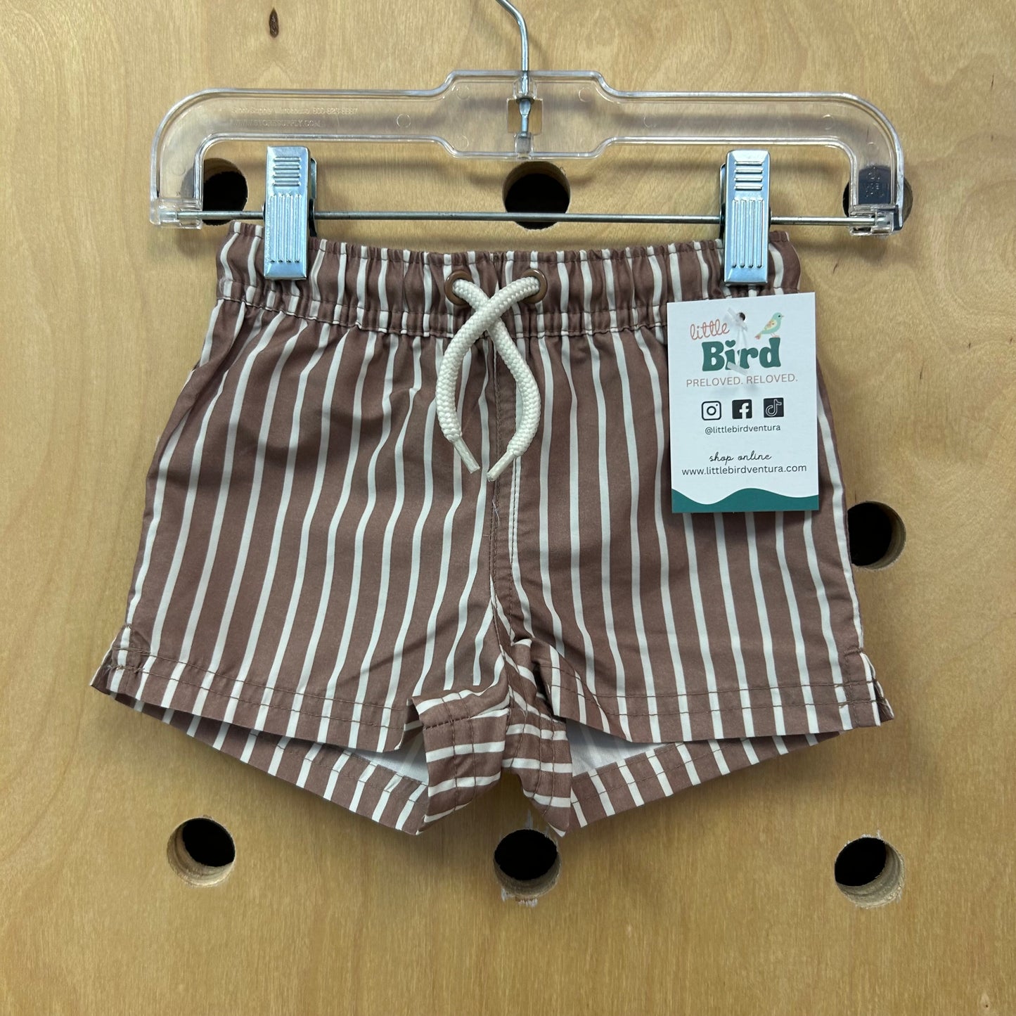 Brown Striped Swim Trunks