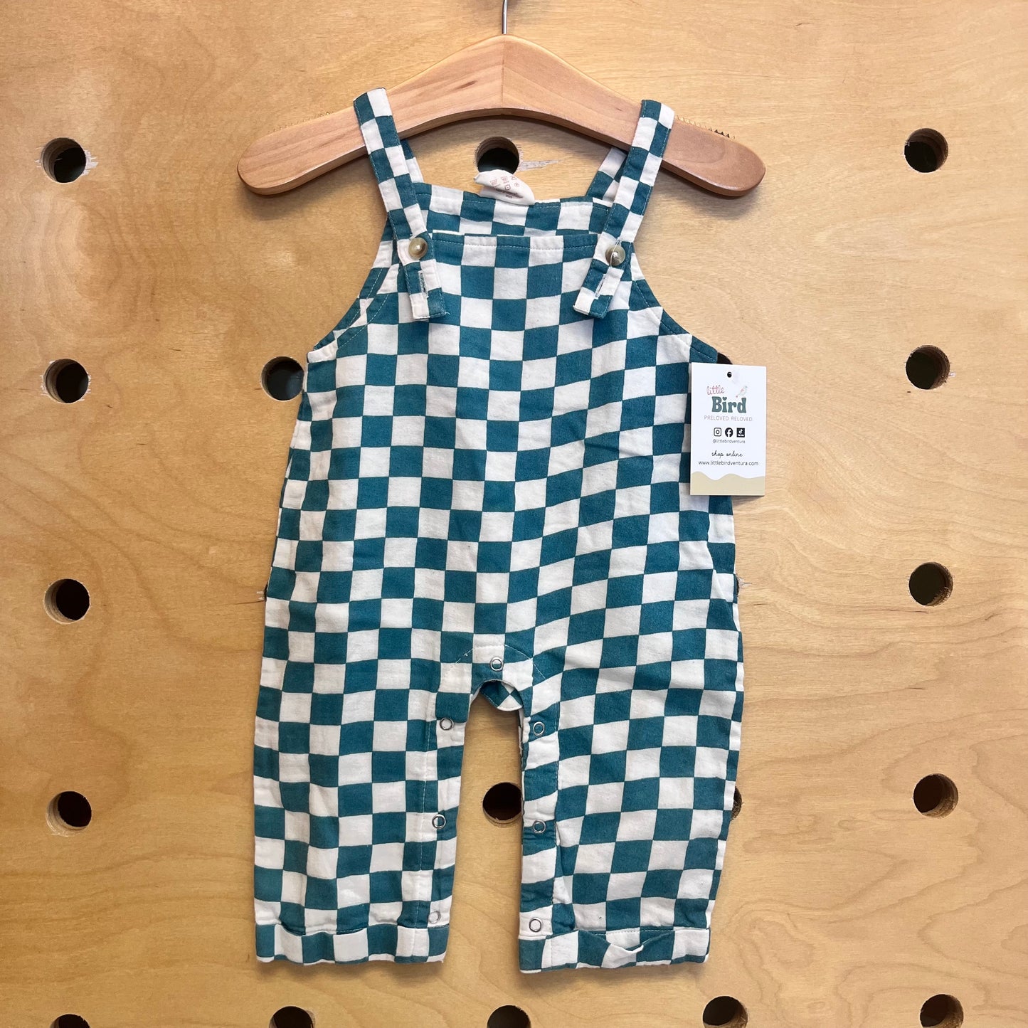 Organic Teal/White Checkered Overalls