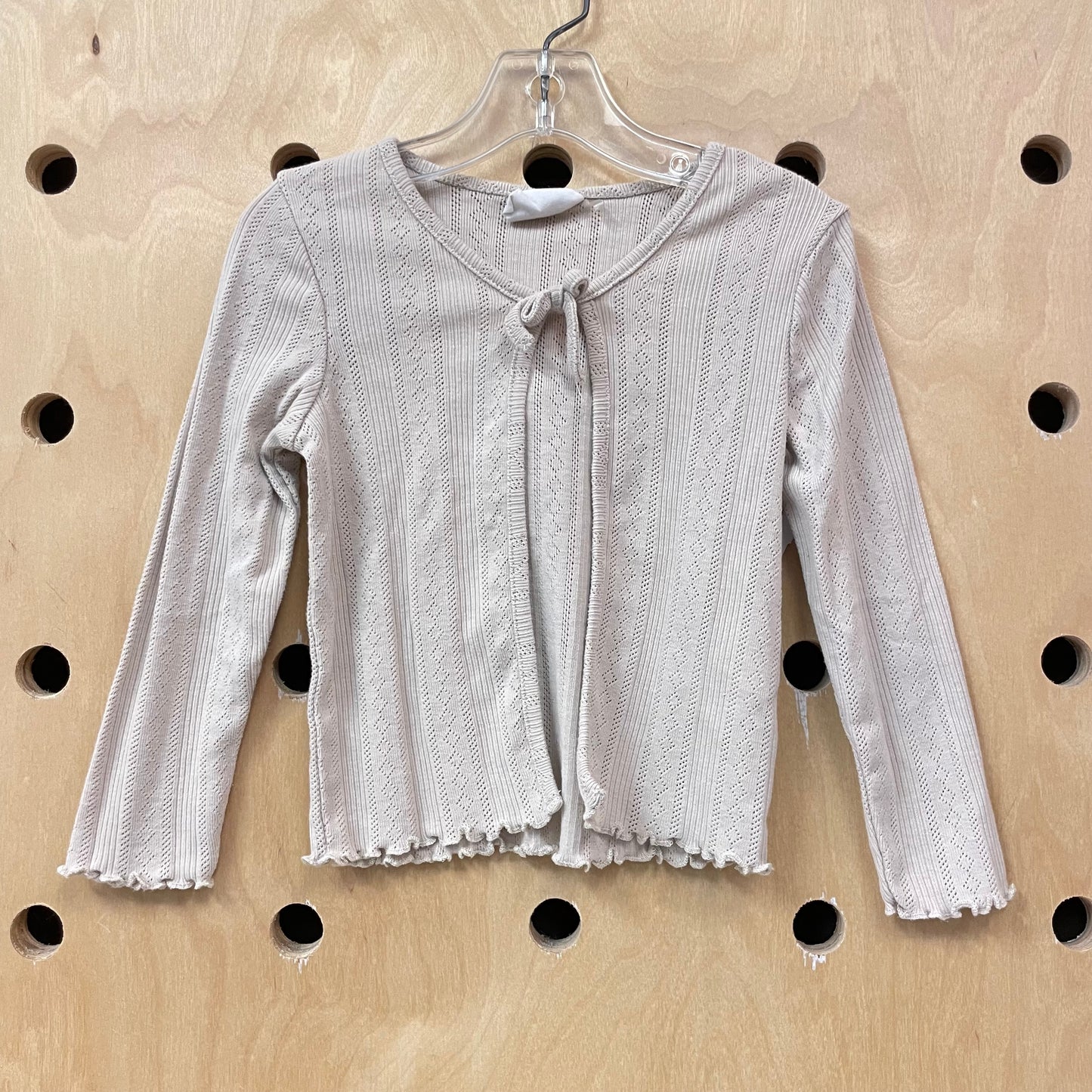 Tan Pointelle Tie Cardigan