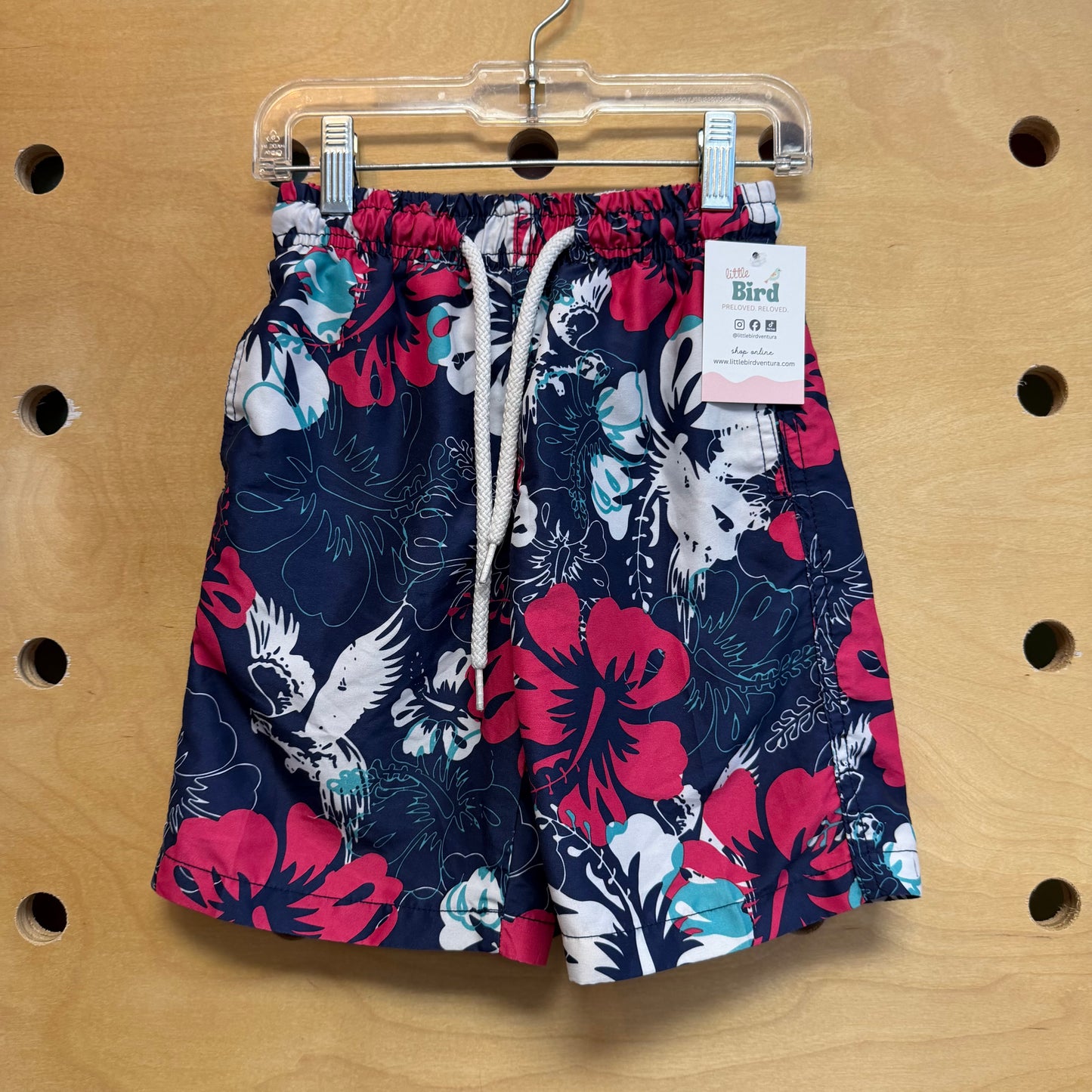 Blue/Pink Hibiscus Swim Trunks