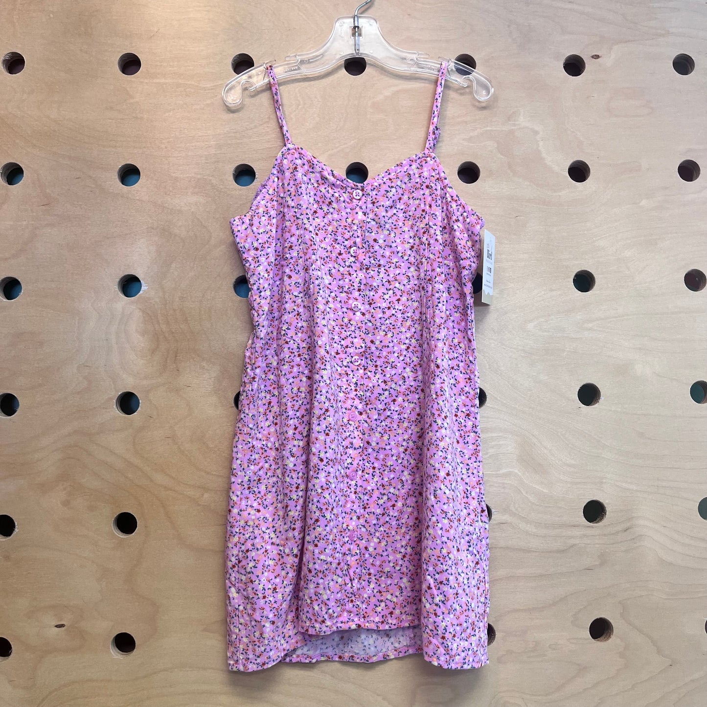Pink Floral Button Tank Dress