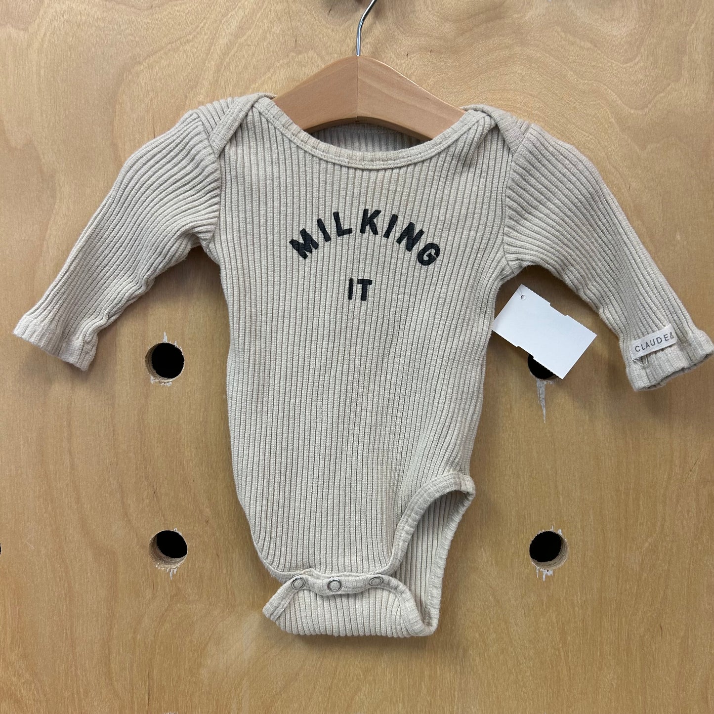 Beige Ribbed Milking It Bodysuit