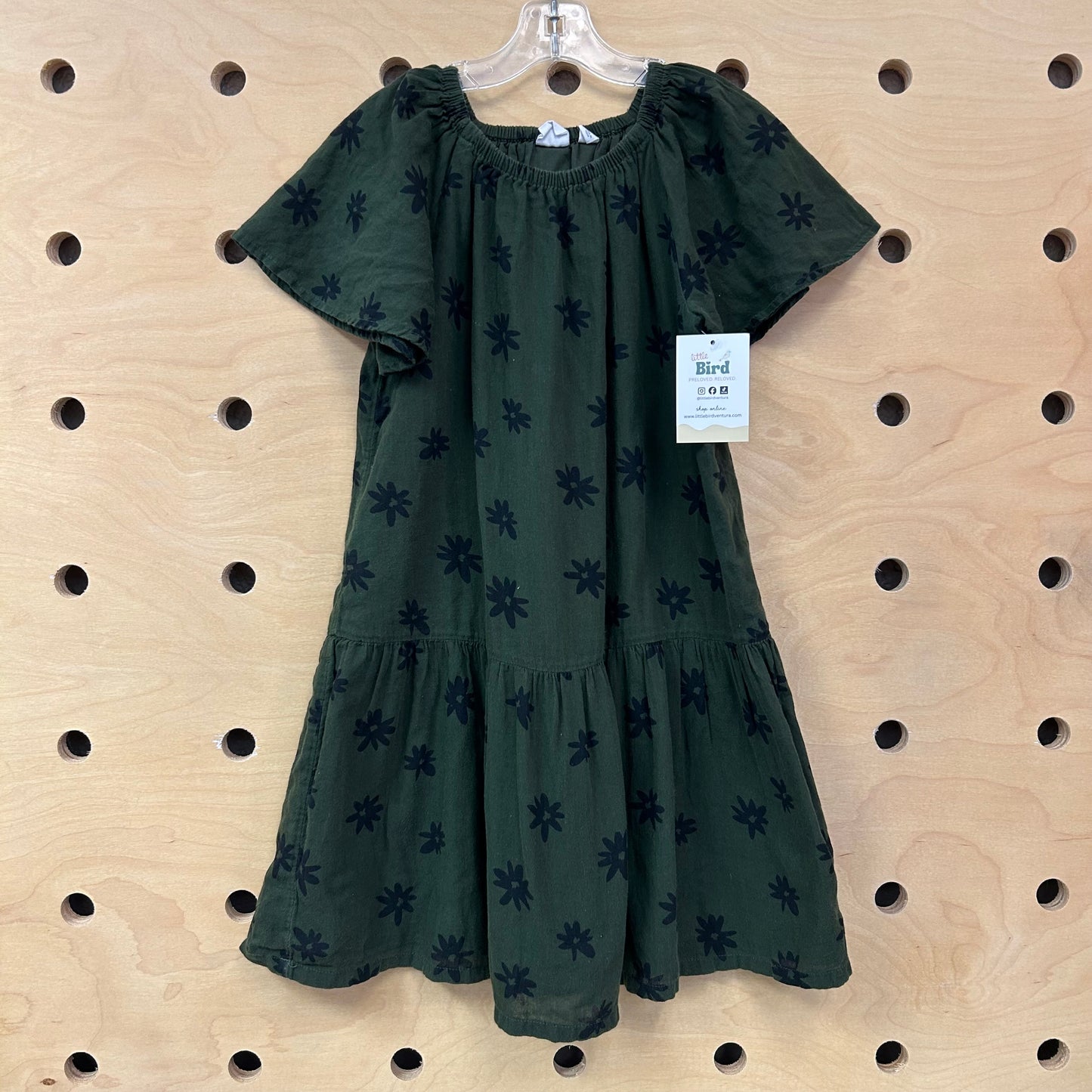 Green & Black Floral Cotton Dress