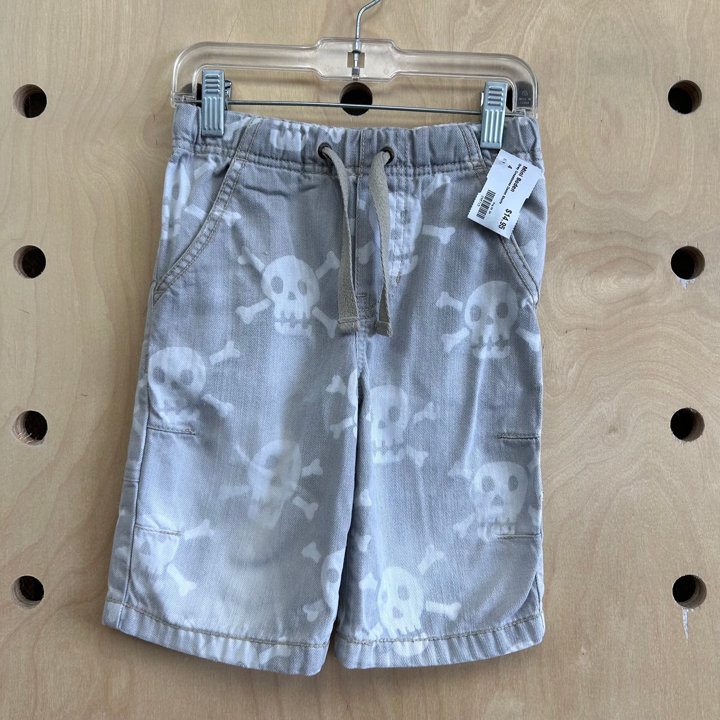 Grey Crossbones Denim Shorts
