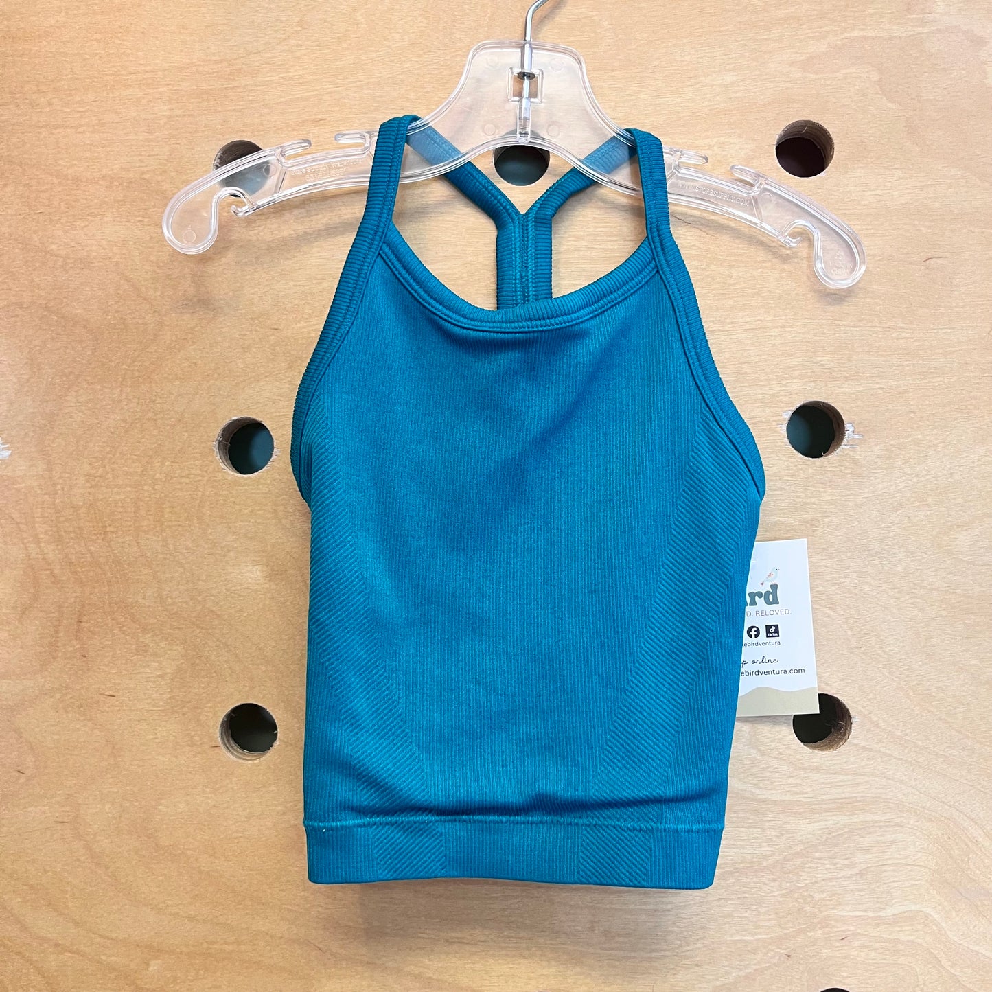 Teal Ribbed Active Crop Tank