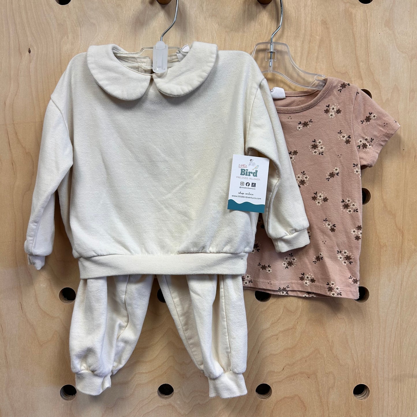 Cream & Beige Floral 3pc Outfit