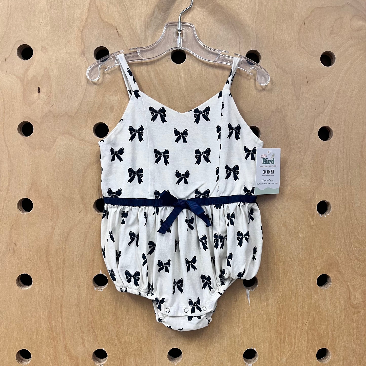 White/Blue Bow Cotton Romper