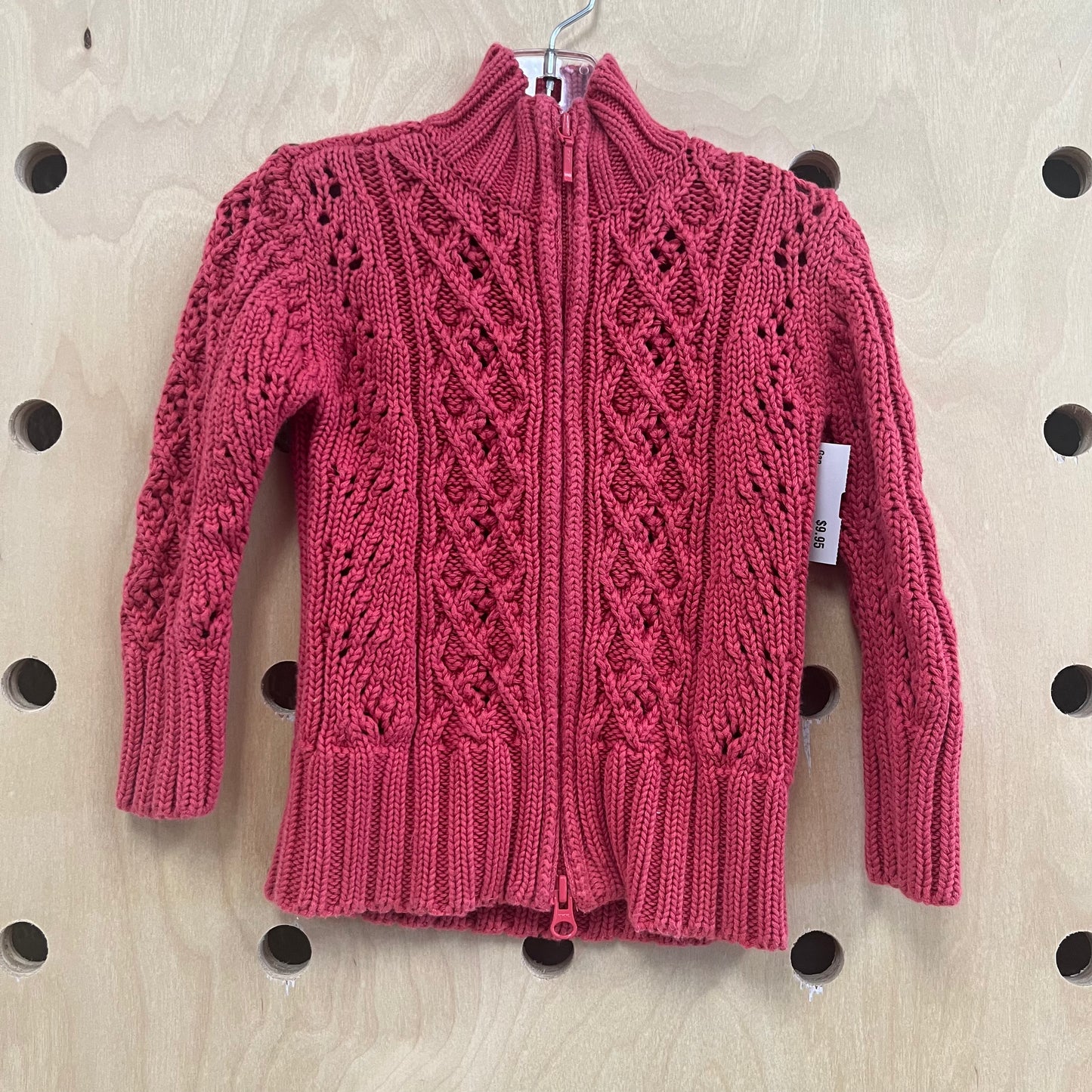 Dusty Red Cable Knit Zip Up