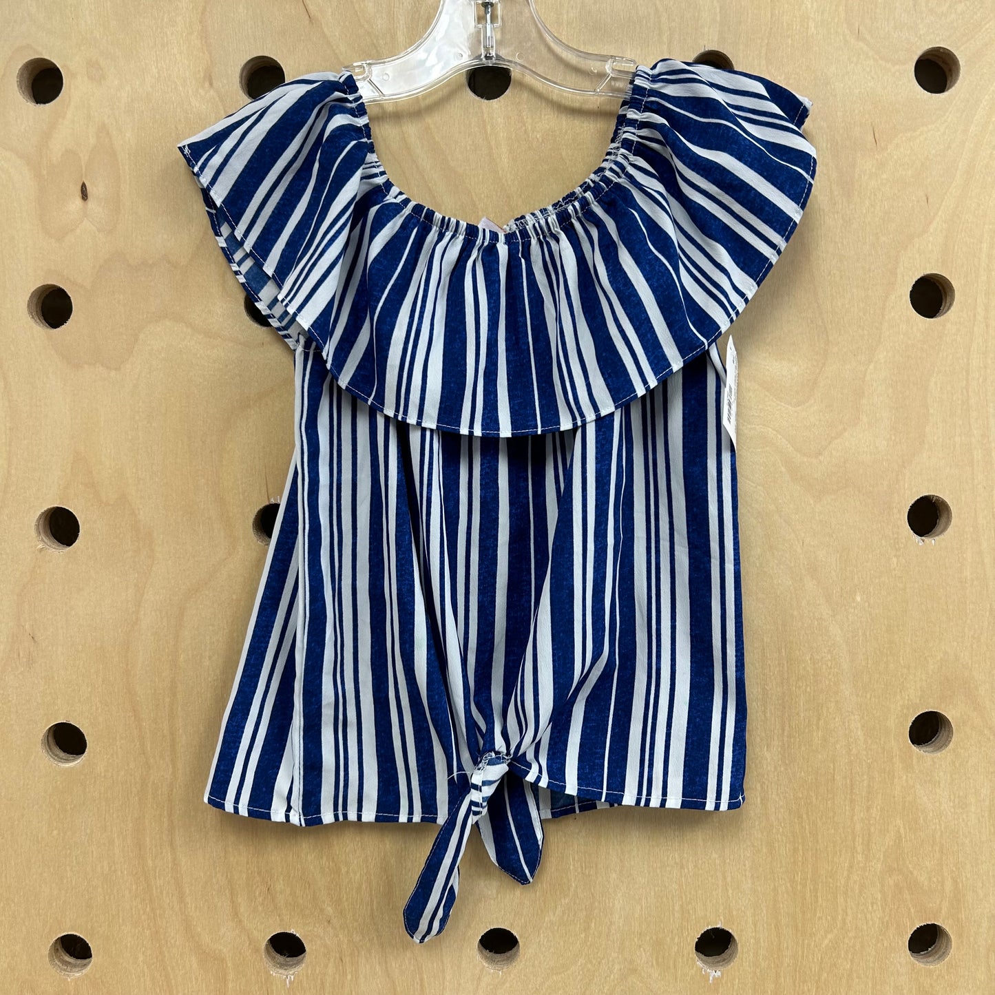 Blue+White Striped Ruffle Top