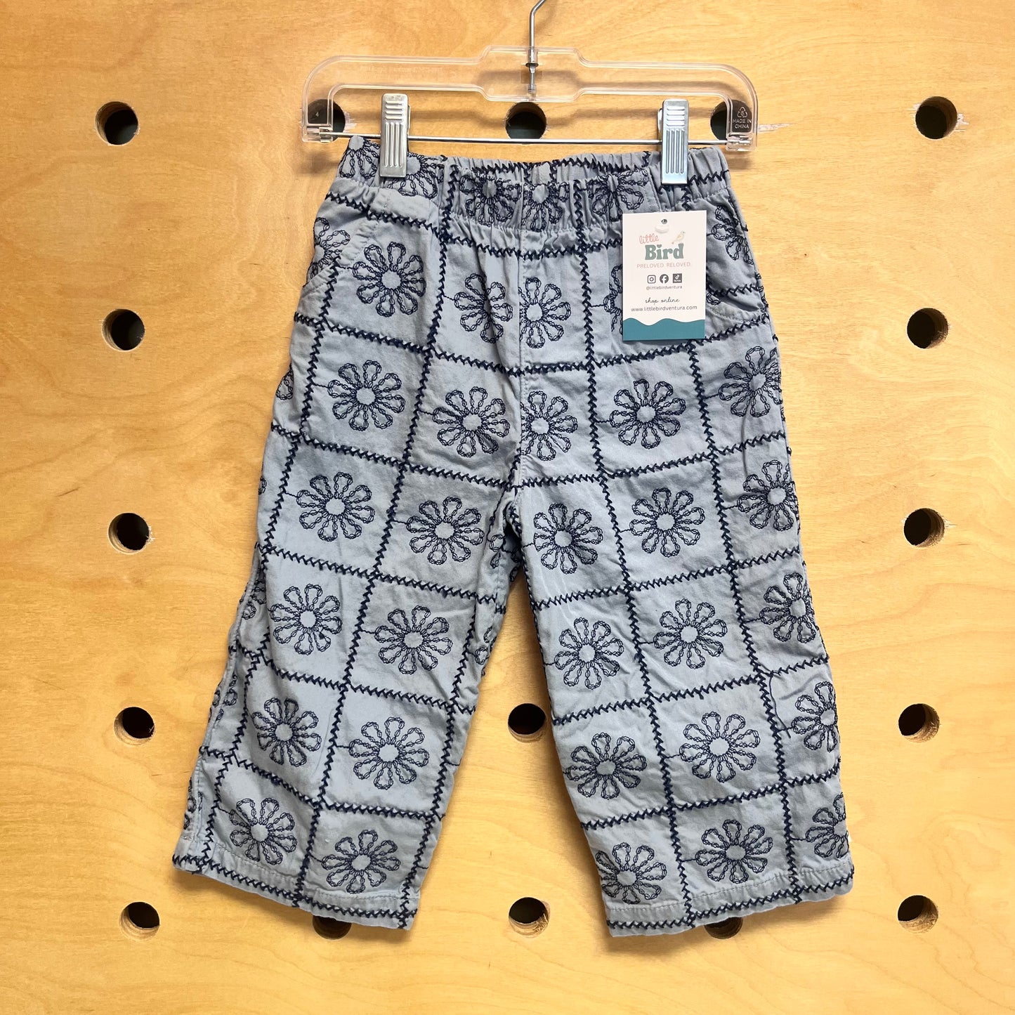 Embroidered Floral Grid Pants