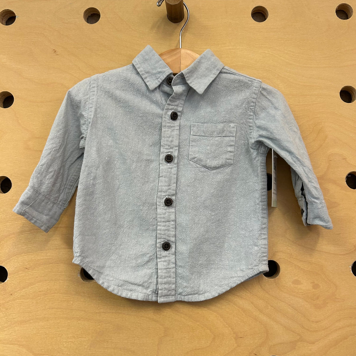 Blue Linen-Blend Button Up