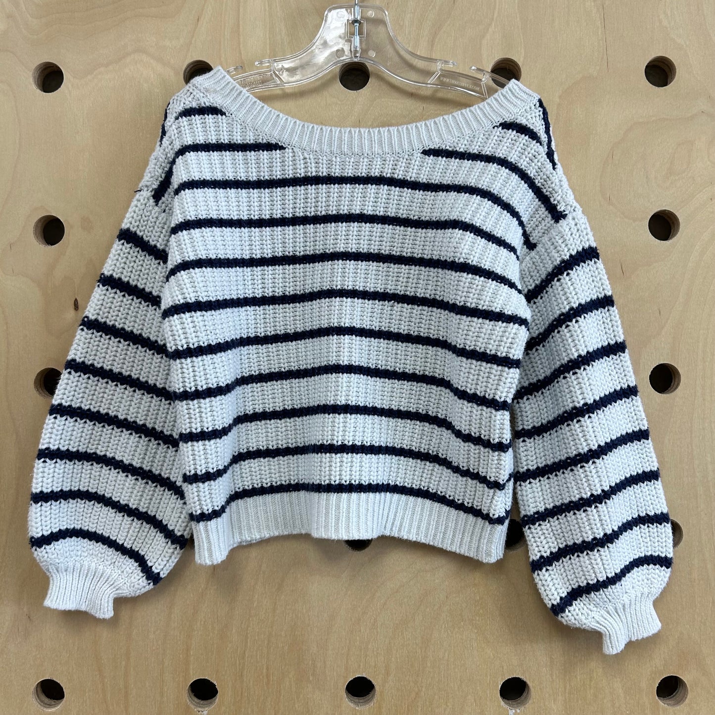 White & Blue Striped Knit Sweater