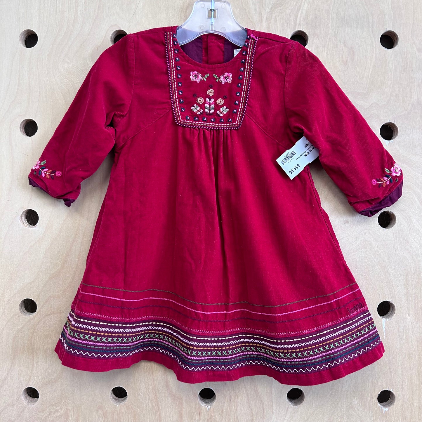 Red Velour Embroidered Dress